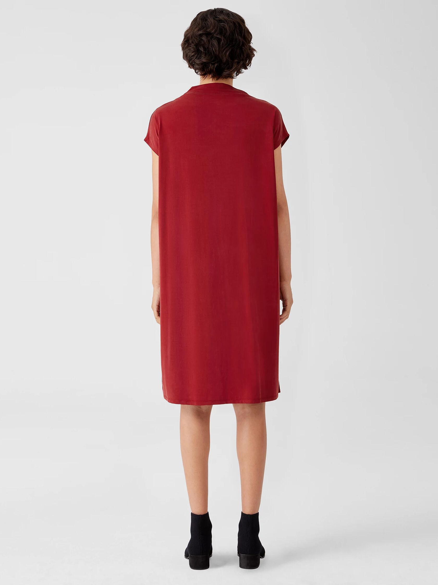 Sueded Cupro Knit Funnel Neck Dress