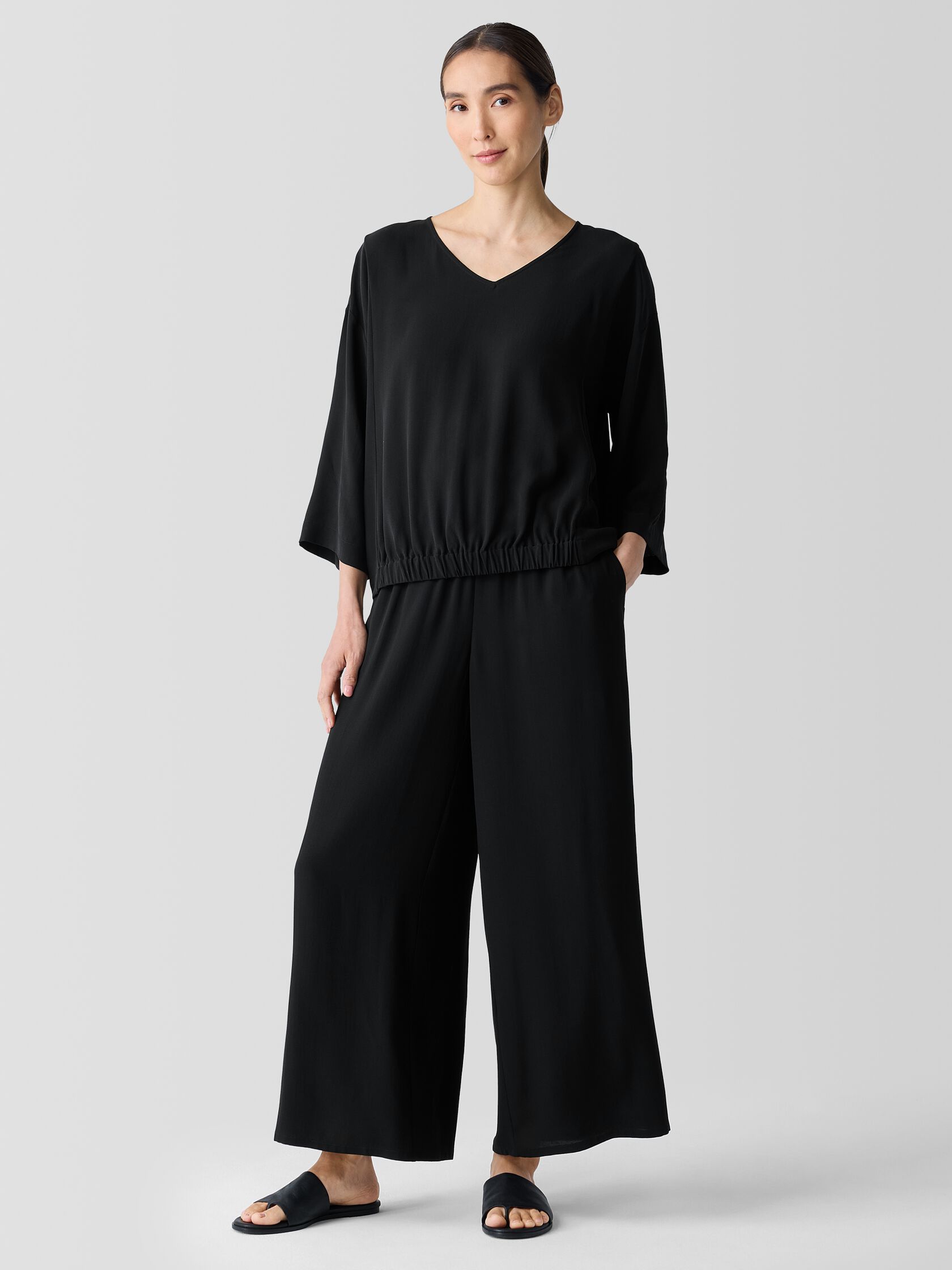 Silk Georgette Crepe V-Neck Top