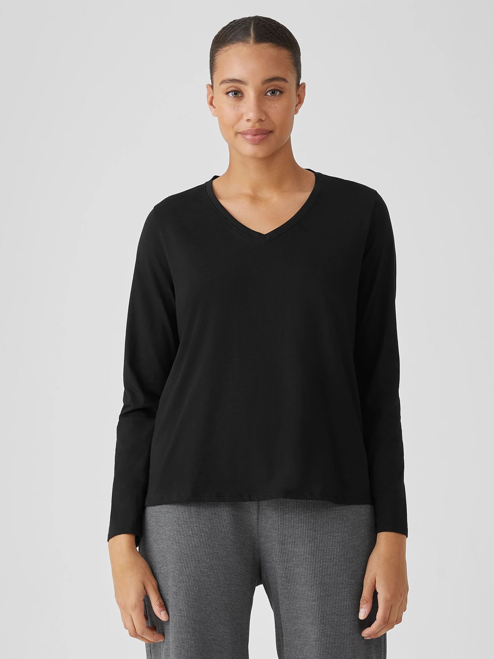 Organic Pima Cotton Jersey V-Neck Top
