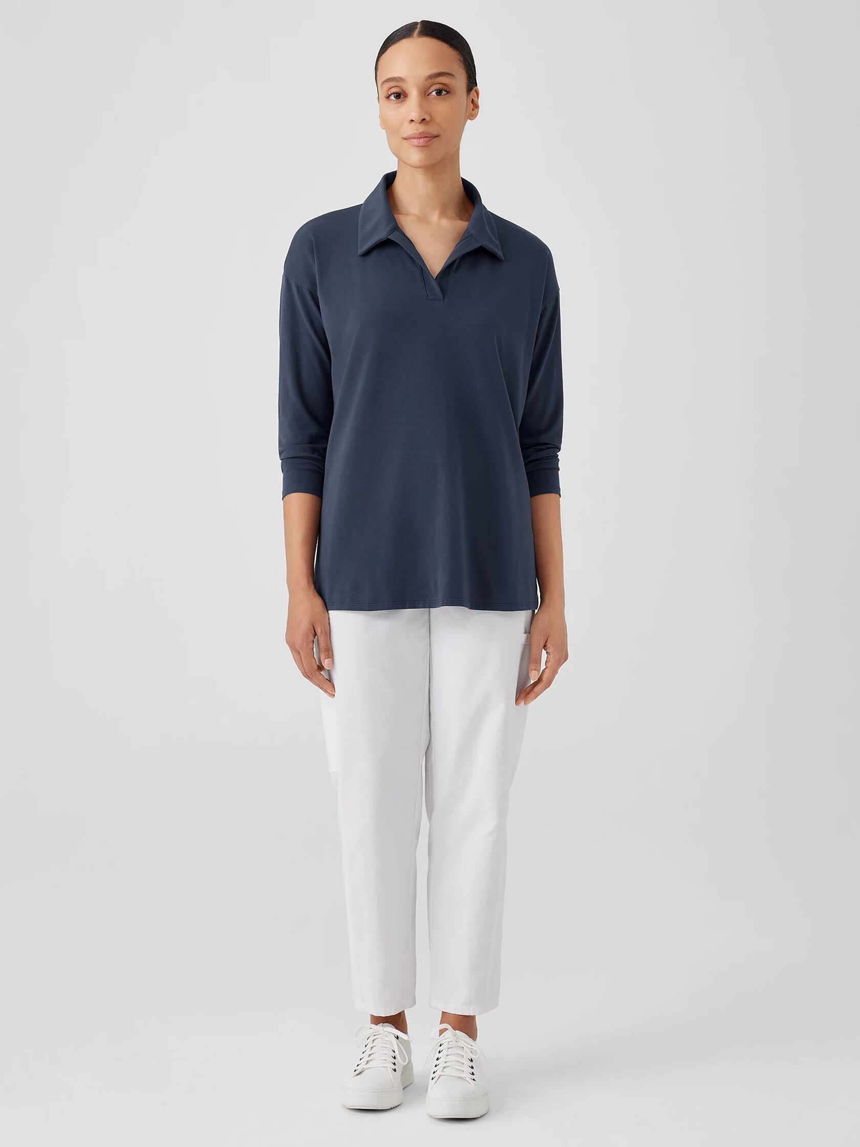 Pima Cotton Stretch Jersey Classic Collar&nbsp;Top