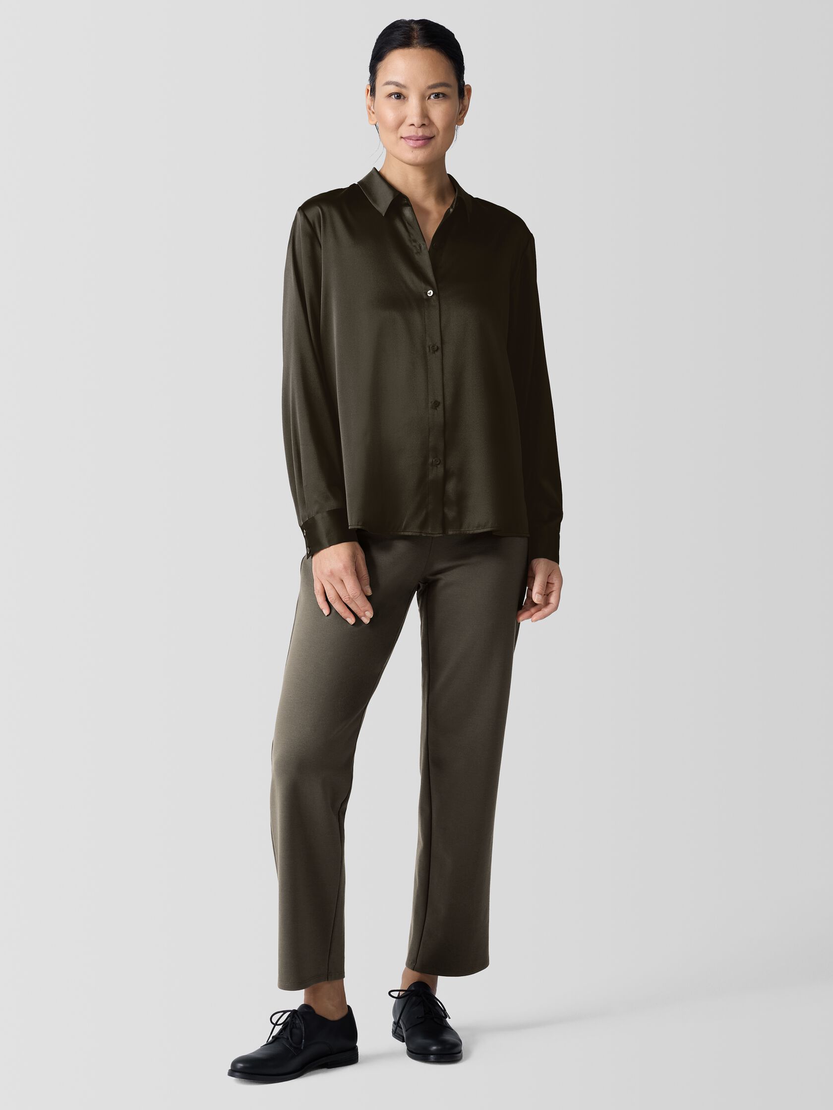 Stretch Silk Charmeuse&nbsp;Classic Collar Shirt