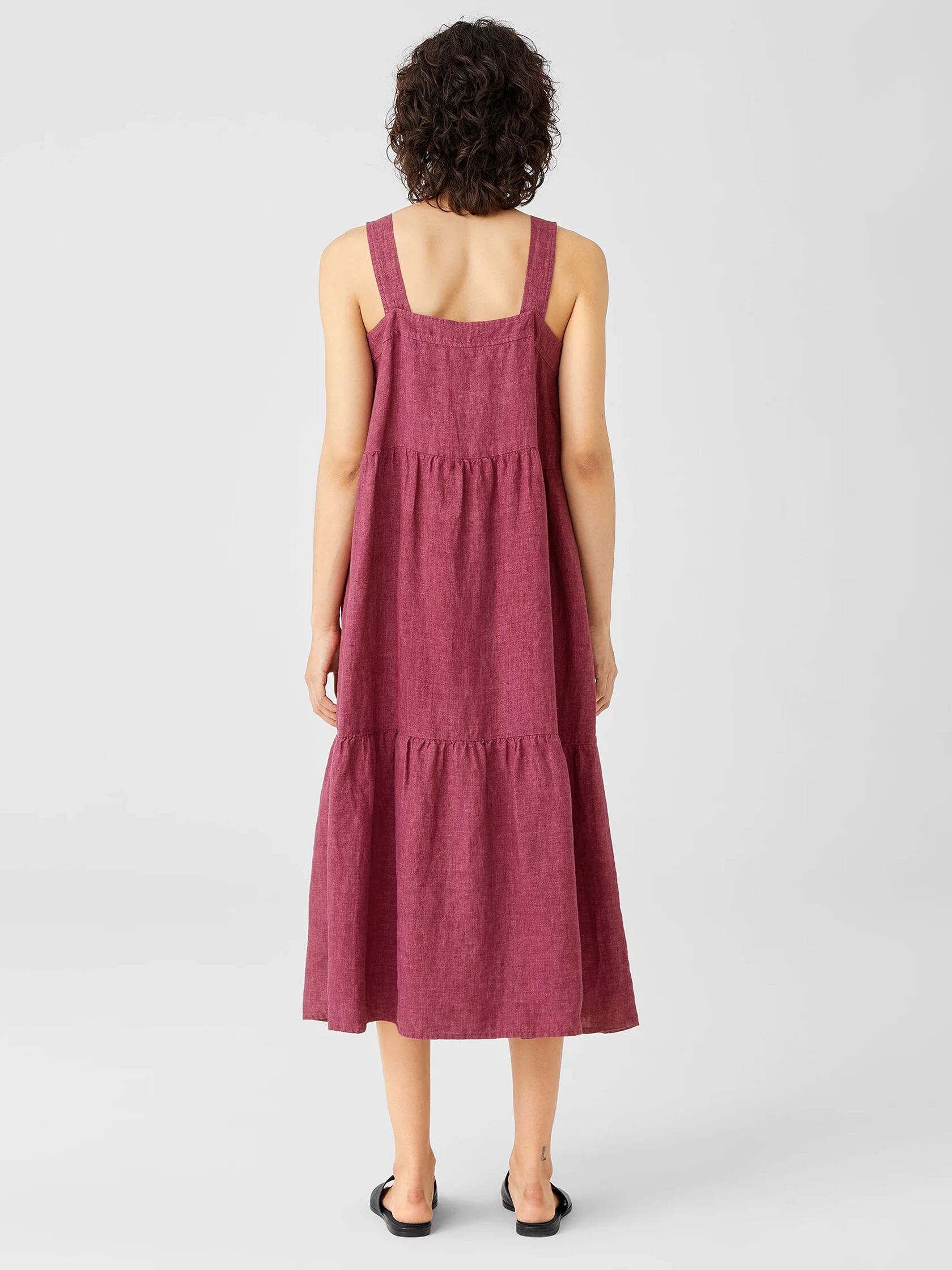 Washed Organic Linen Delave Tiered Dress
