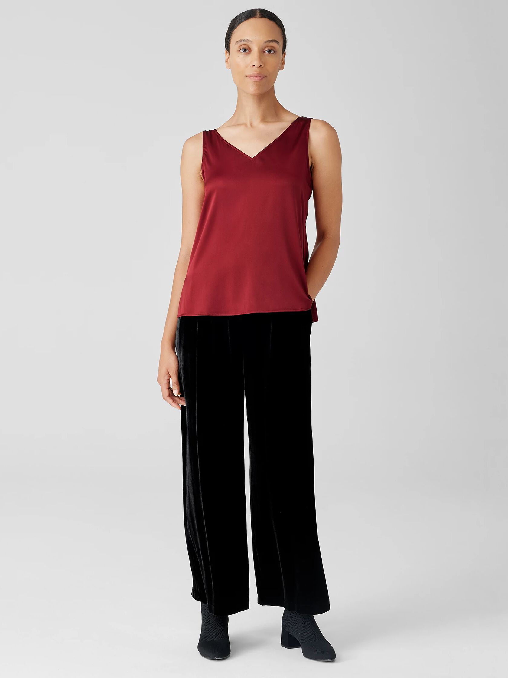 Stretch Silk Charmeuse V-Neck Tank