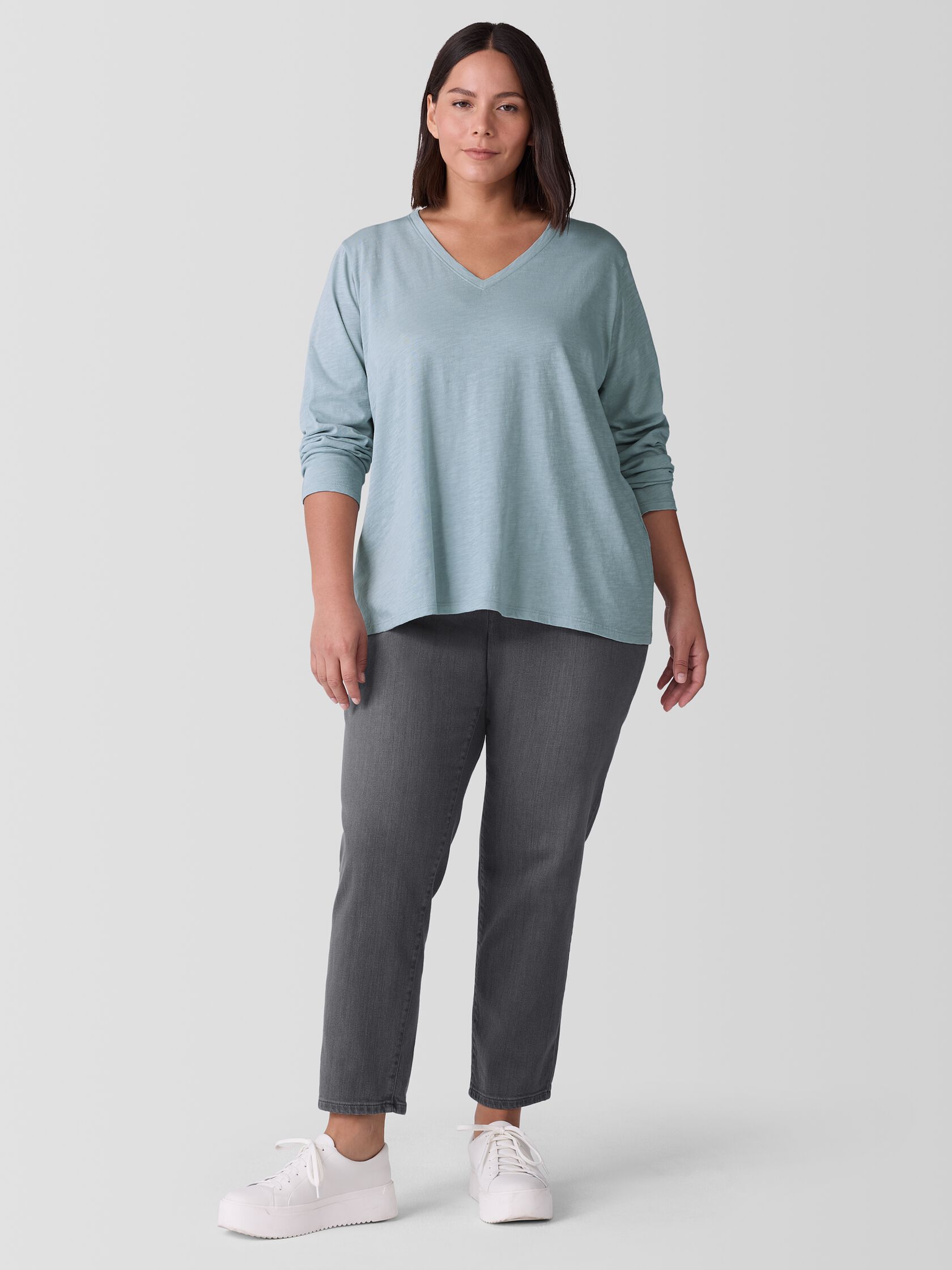Organic Cotton Slubby Jersey V-Neck Top