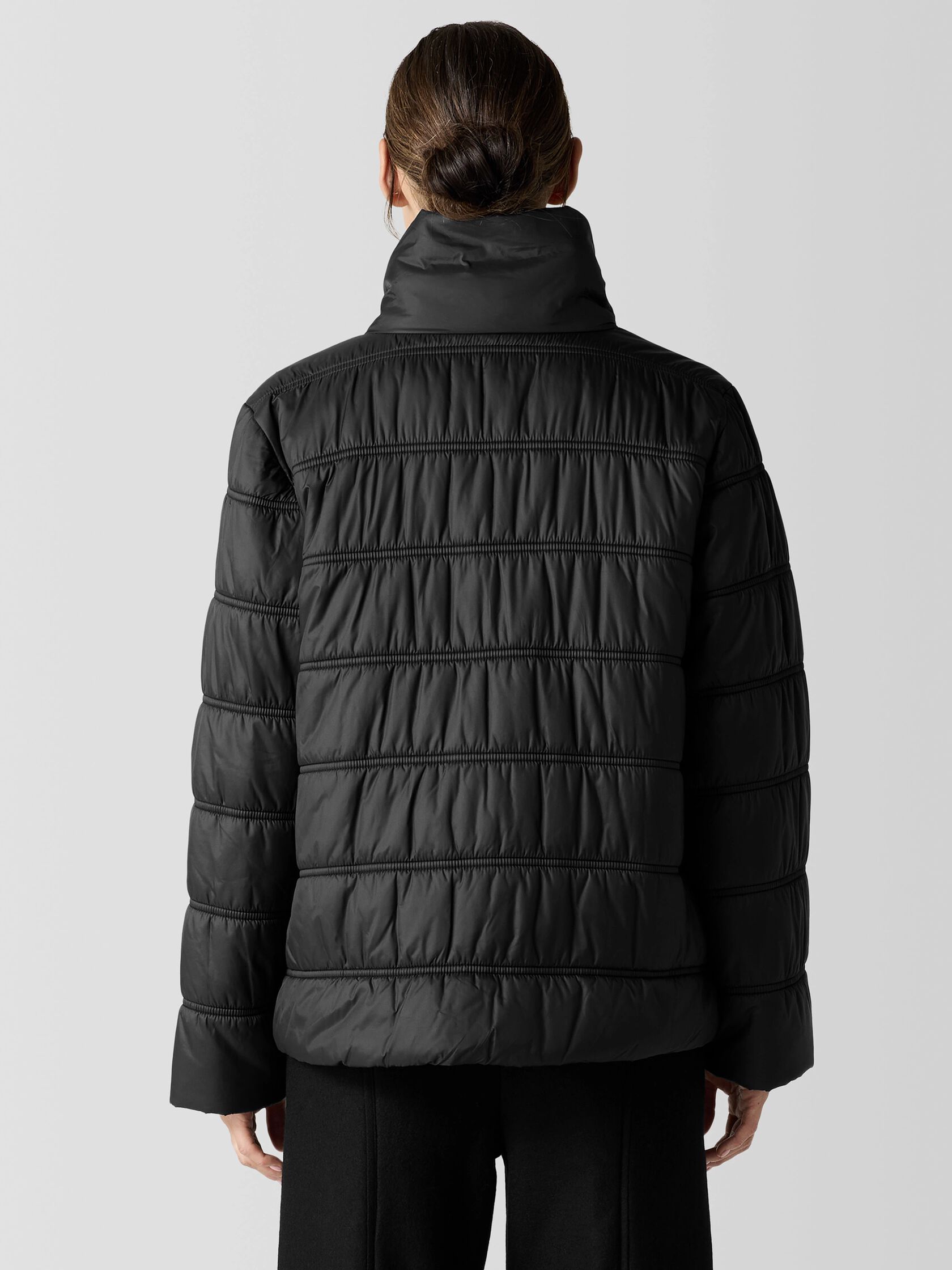 Eggshell Recycled Nylon Stand Collar Short Coat