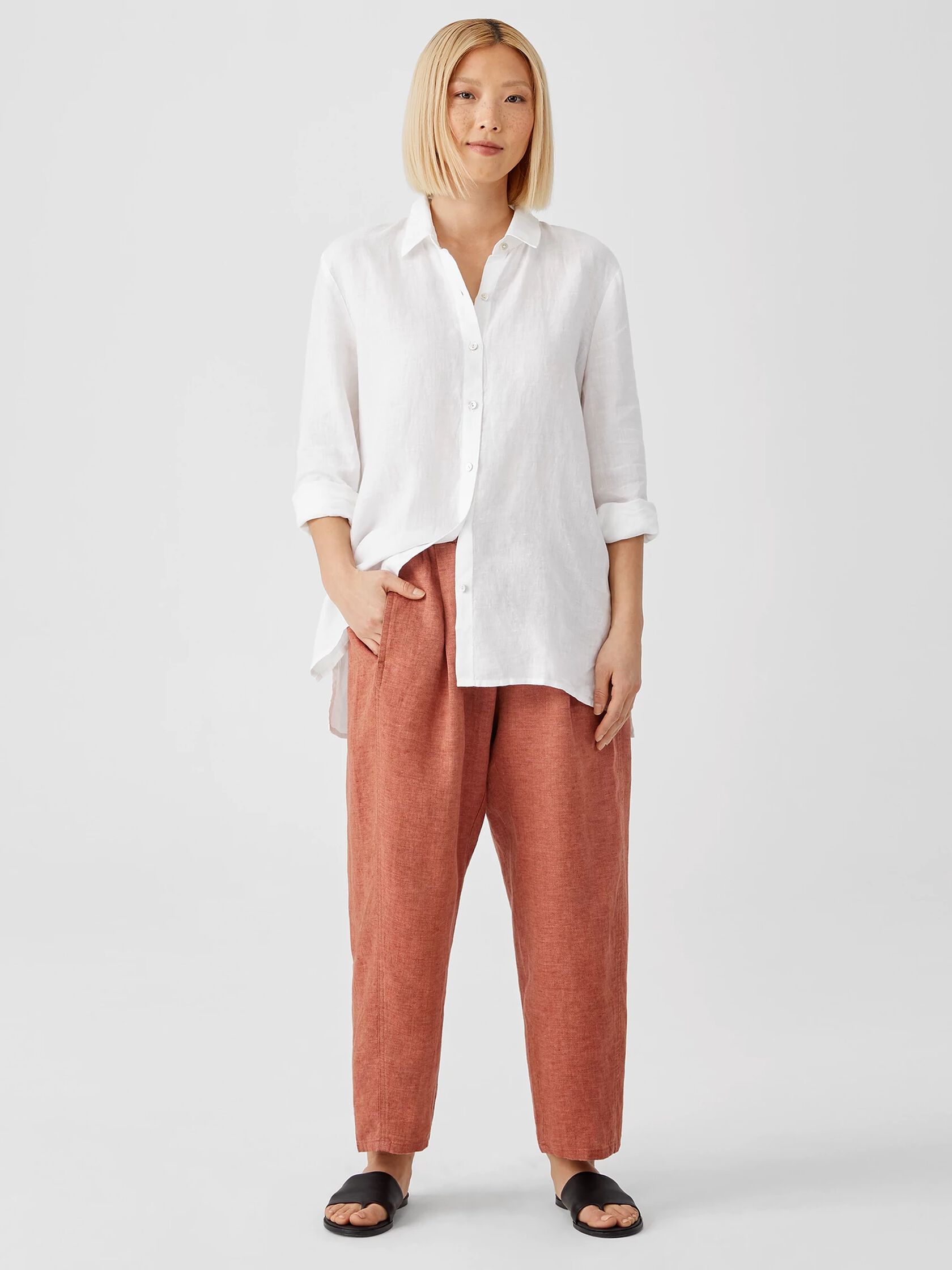 Washed Organic Linen Delave Lantern Pant