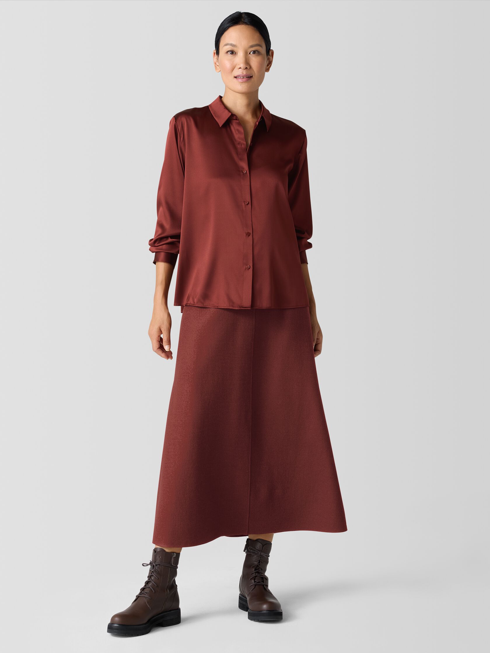 Stretch Silk Charmeuse Classic Collar Shirt