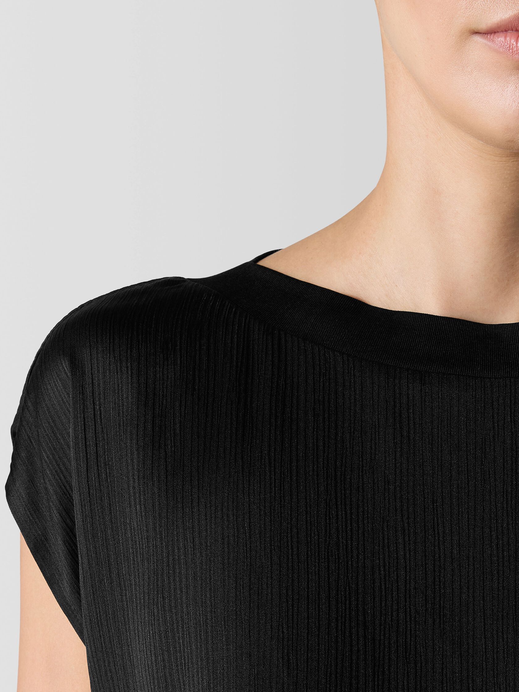 Striated Silk Satin Bateau Neck Top