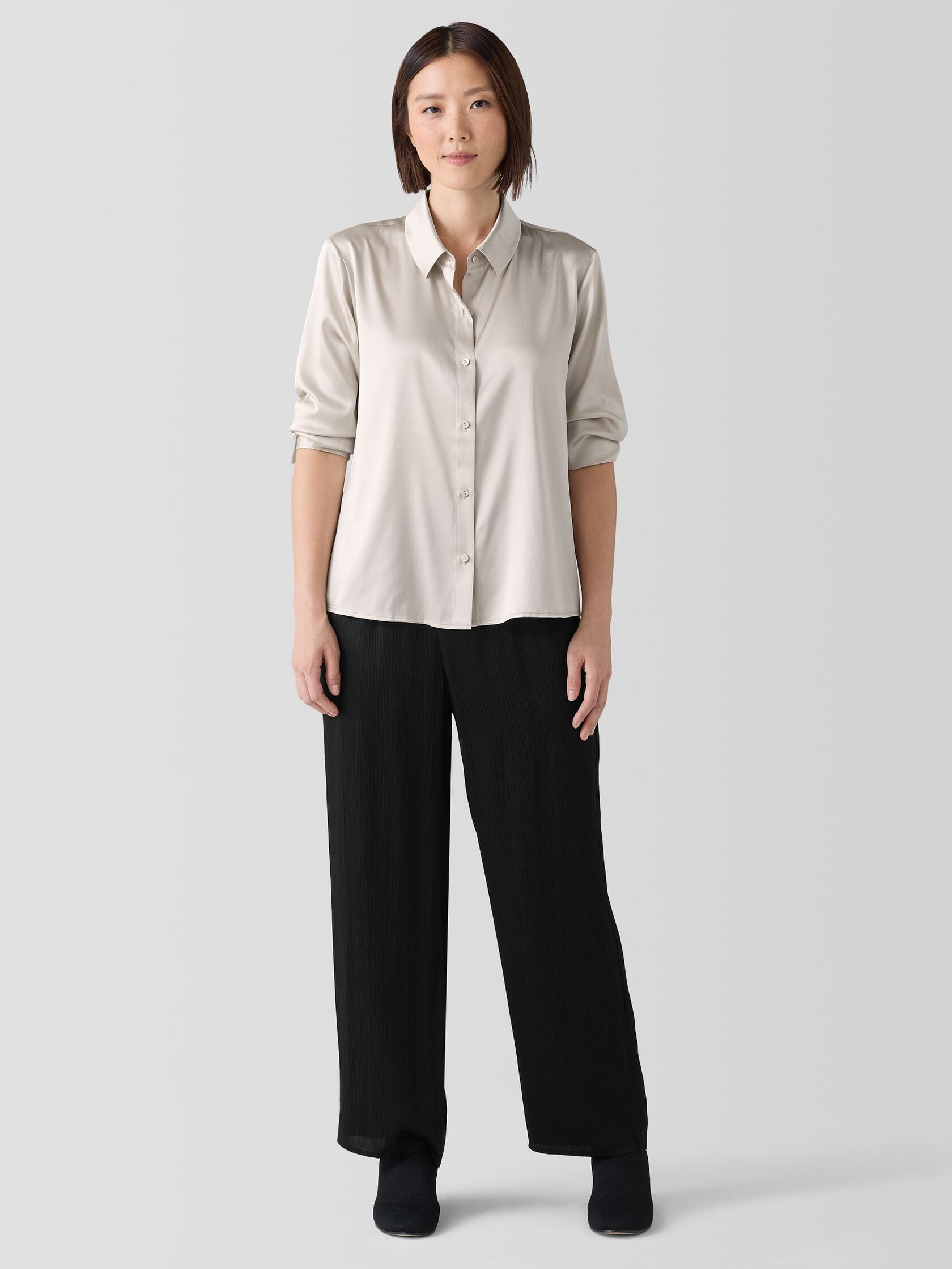 Striated Silk Satin Straight Pant