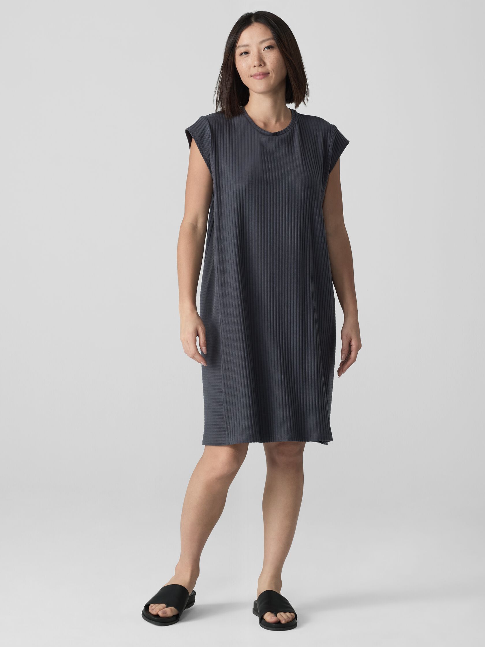 Textured Stretch Rib Round Neck Dress
