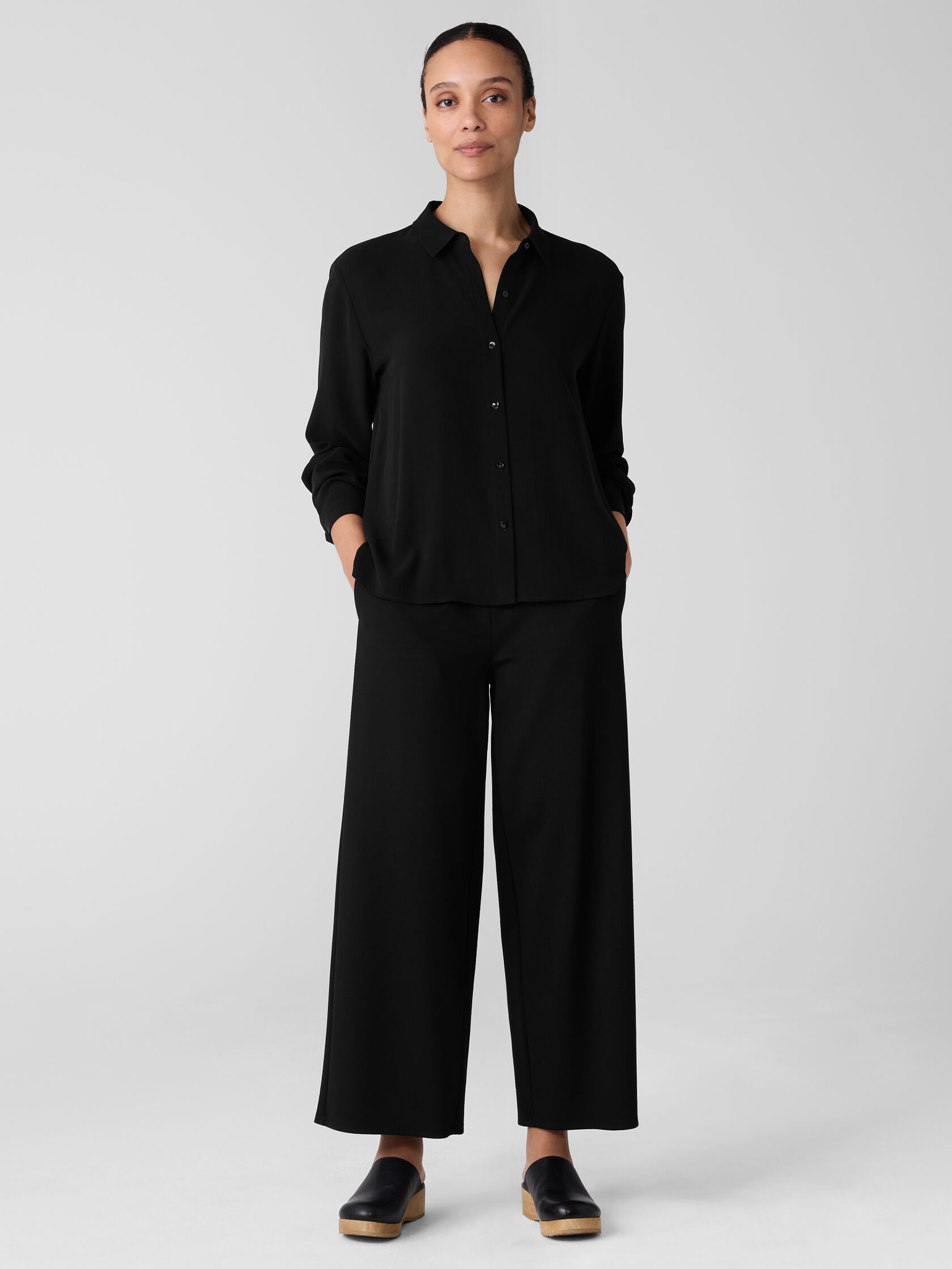 Silk Georgette Crepe Classic Collar Shirt