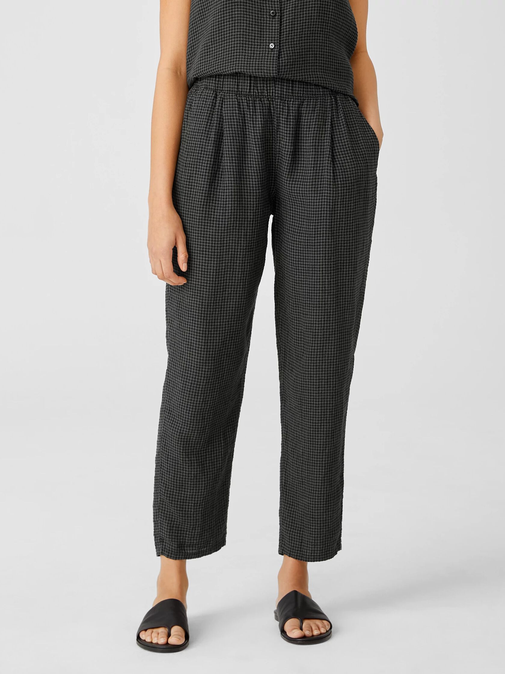 Puckered Organic Linen Tapered Pant