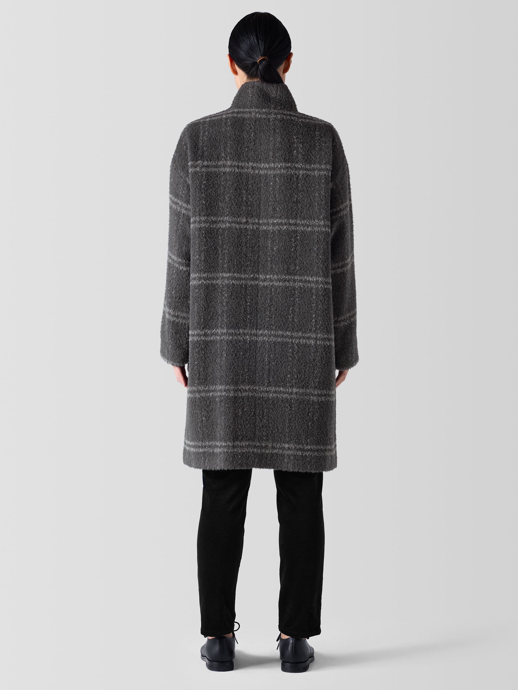 Luxe Alpaca Windowpane Stand Collar Coat