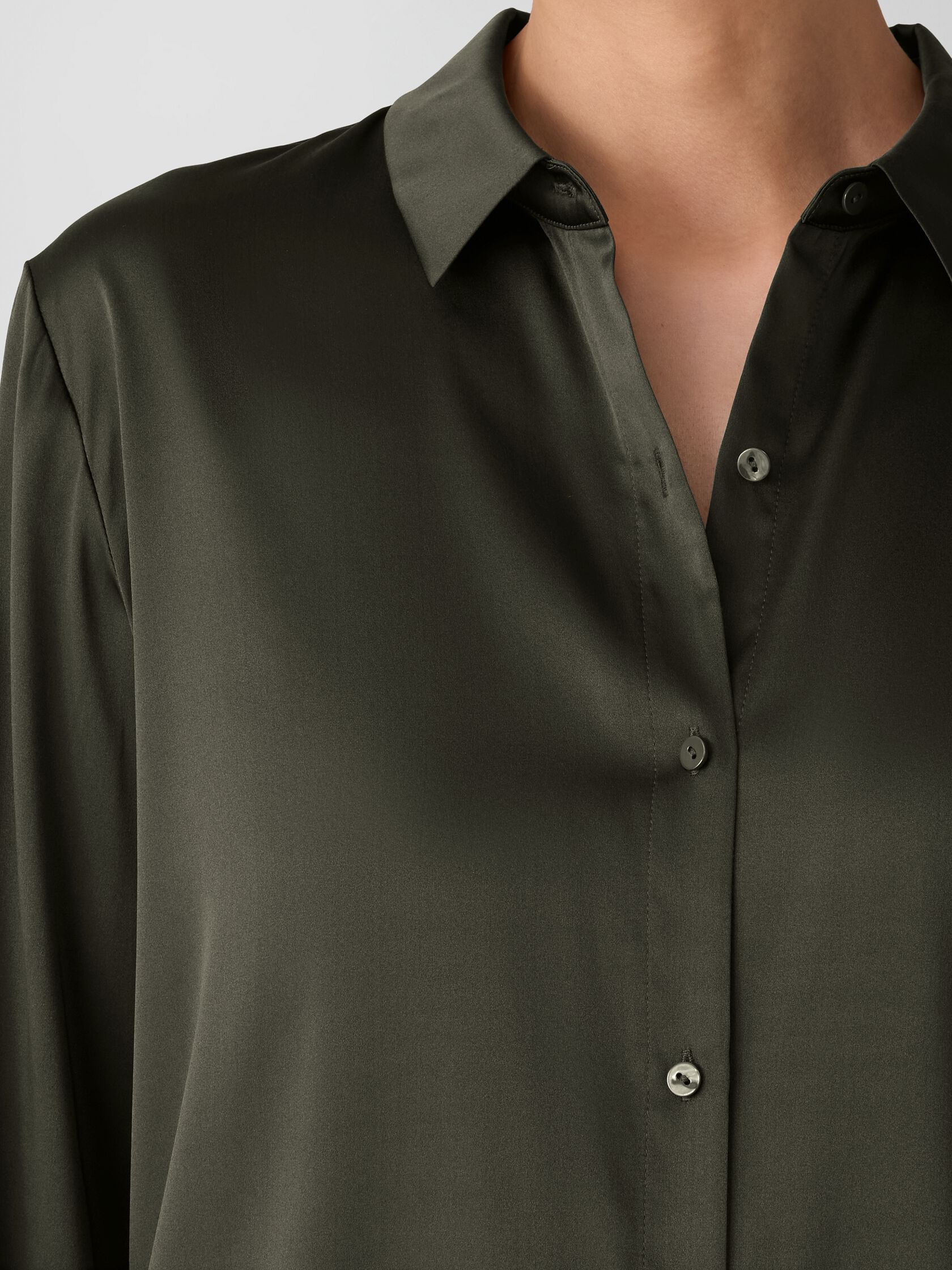 Stretch Silk Charmeuse Classic Collar Shirt