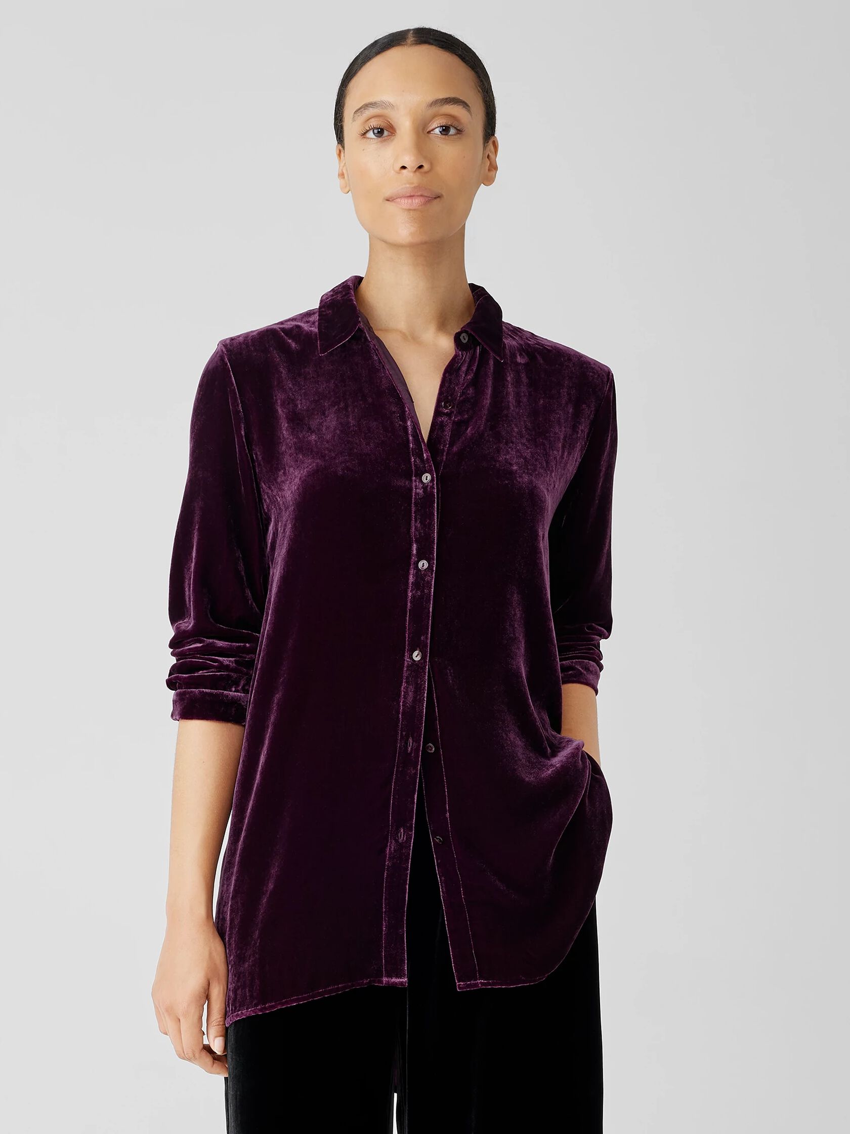 Velvet Classic Collar Long Shirt
