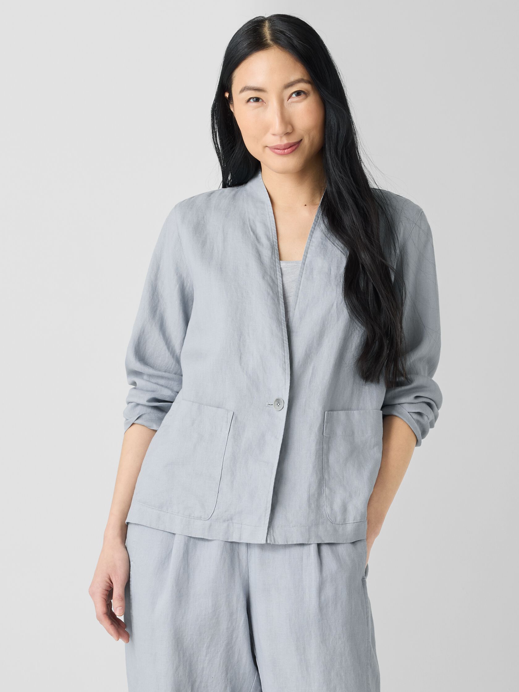 Organic Linen High Collar Jacket