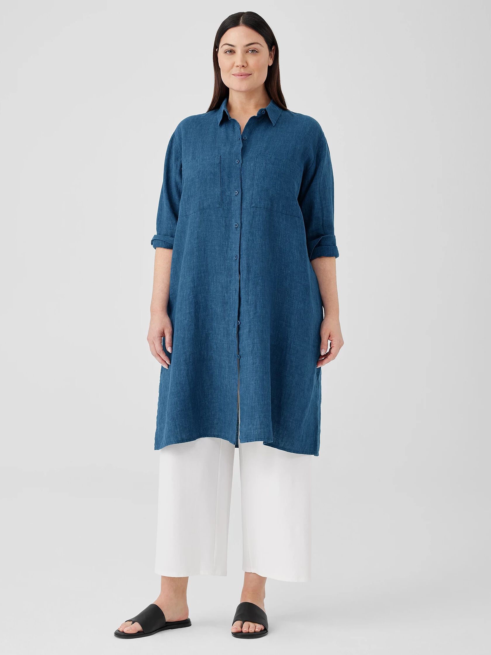 Washed Organic Linen Delave Shirtdress