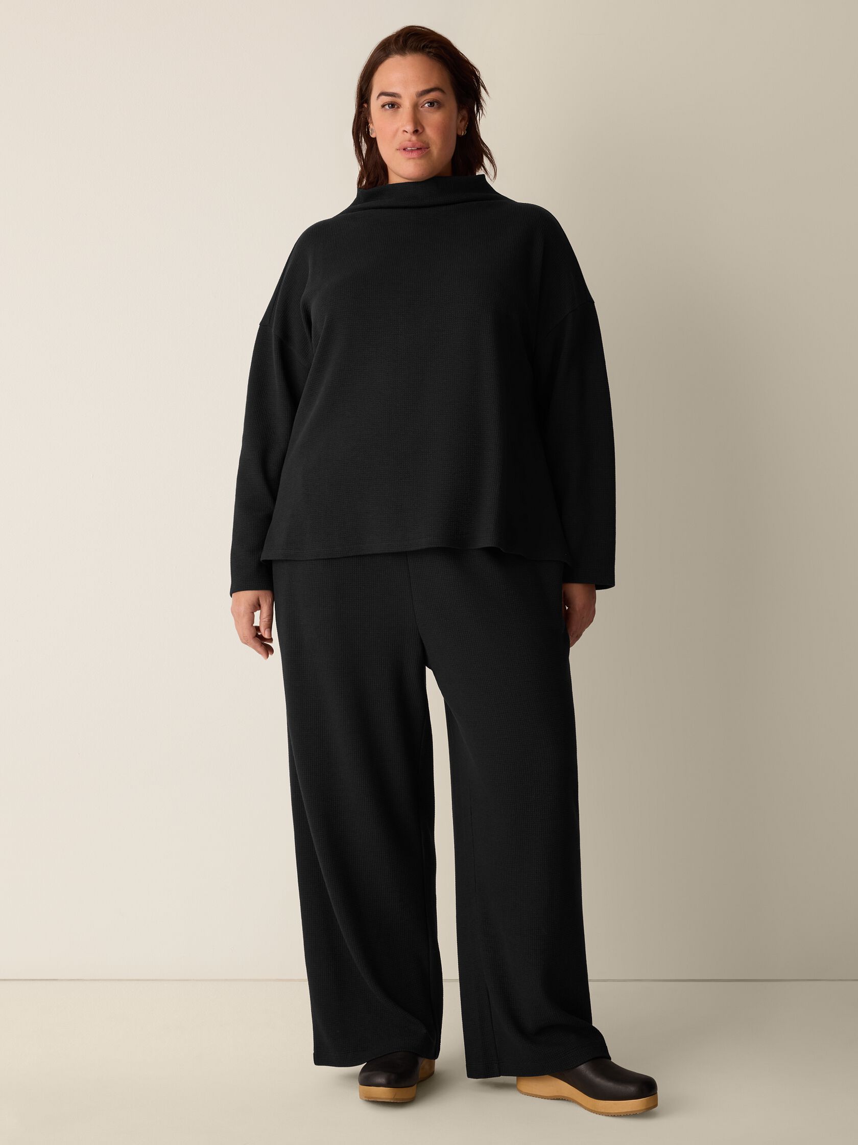 Waffle Cotton Blend Doubleknit Wide-Leg Pant