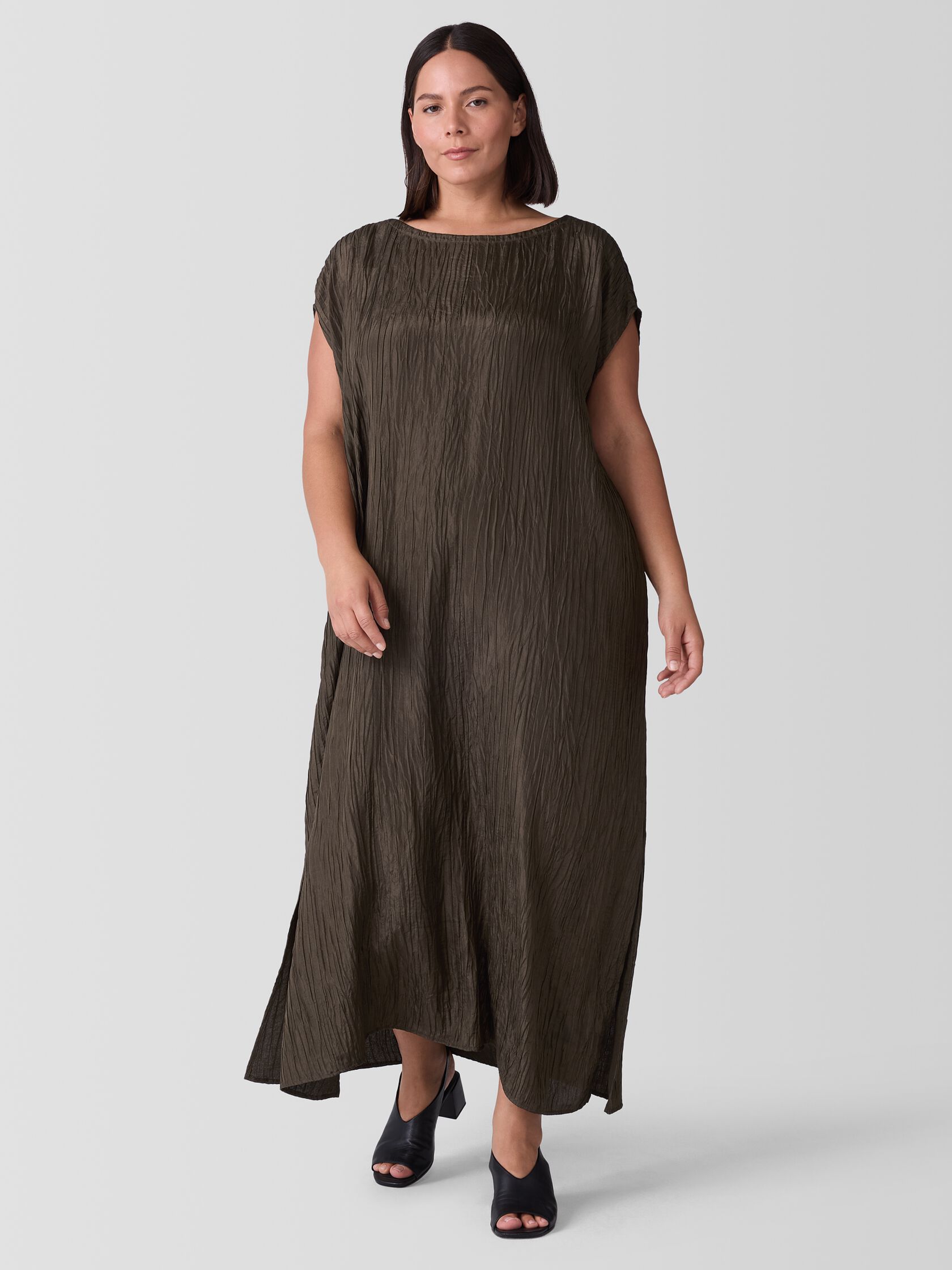 Textured Silk Jacquard Bateau Neck Dress
