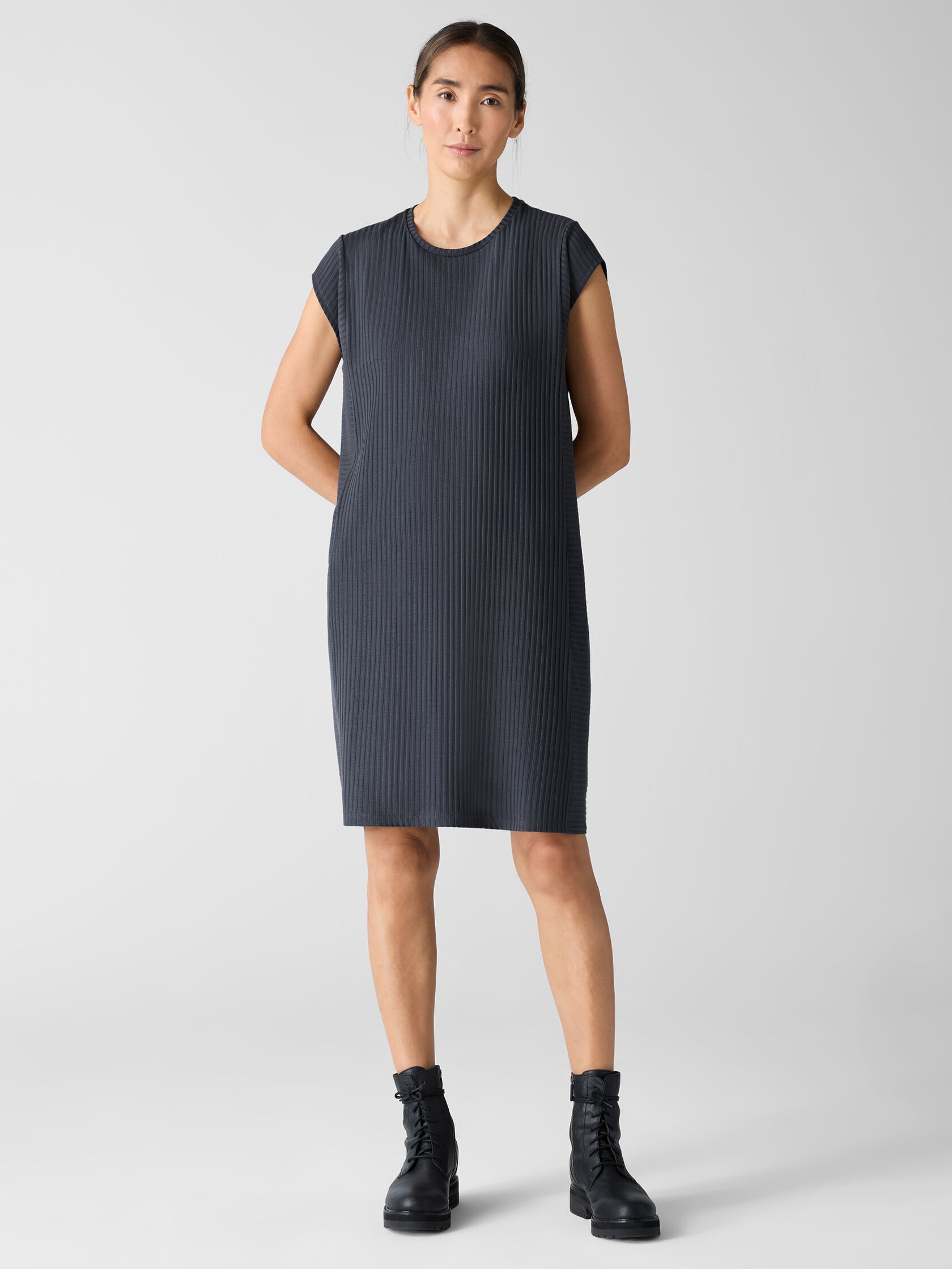 Textured Stretch Rib Round Neck Dress