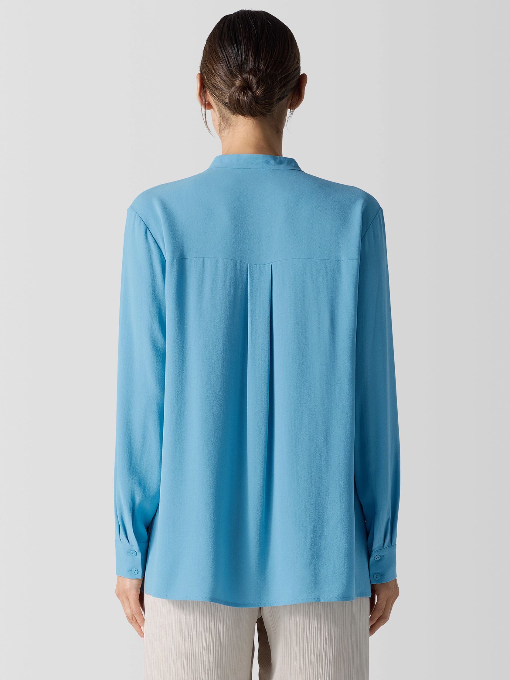 Silk Georgette Crepe Band Collar Shirt