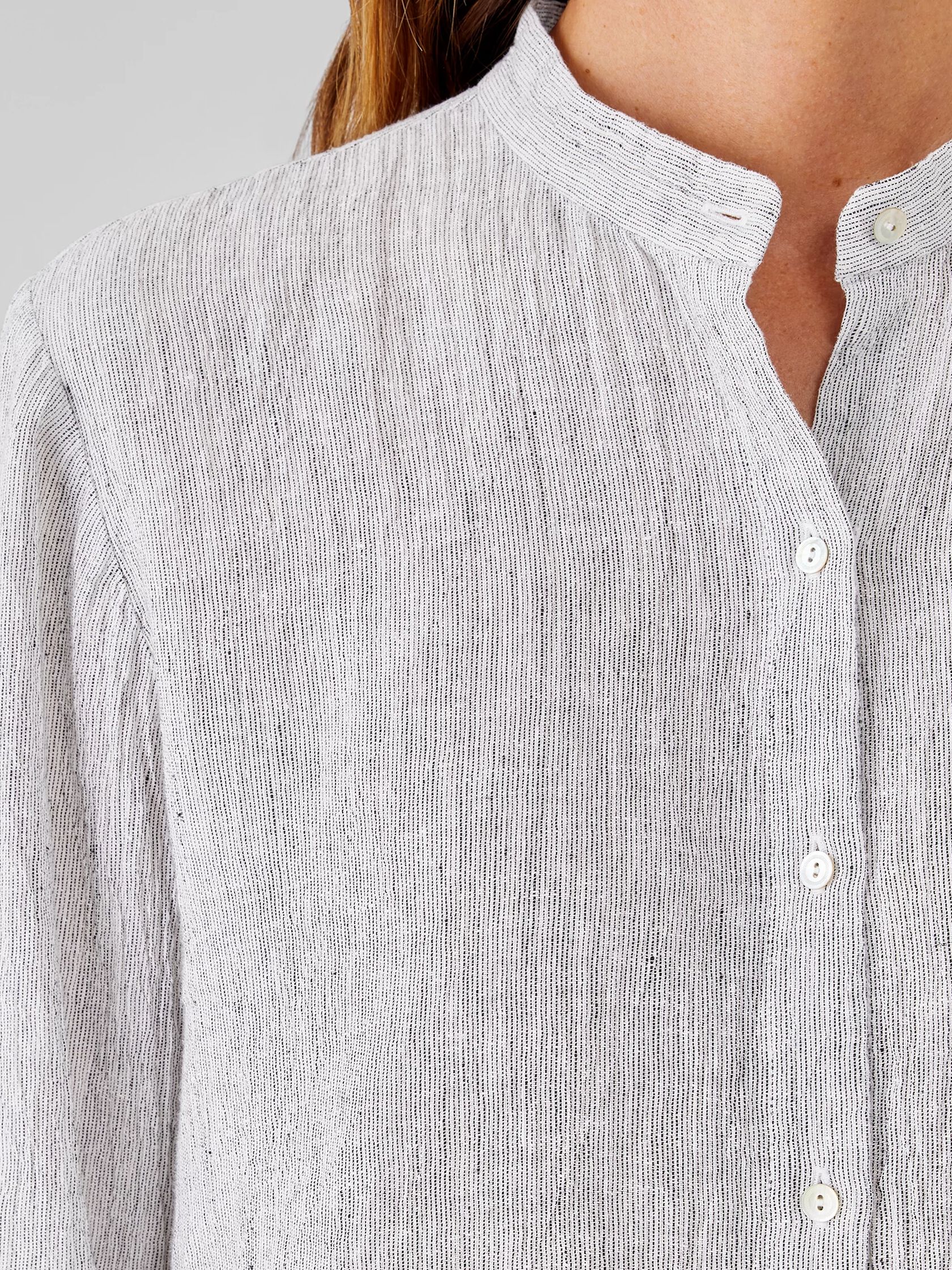 Striped Organic Linen Crinkle&nbsp;Mandarin Collar Shirt
