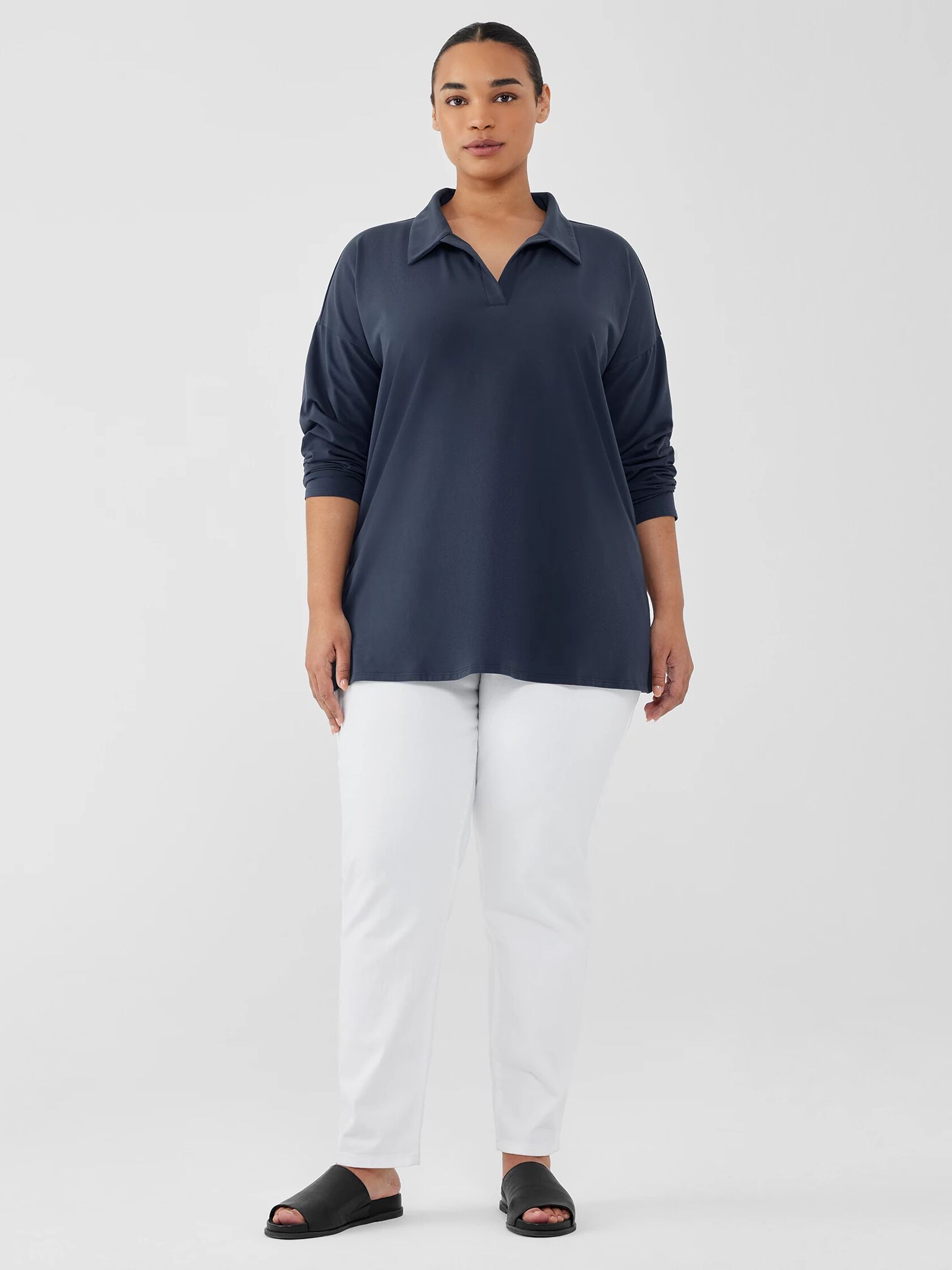 Pima Cotton Stretch Jersey Classic Collar&nbsp;Top