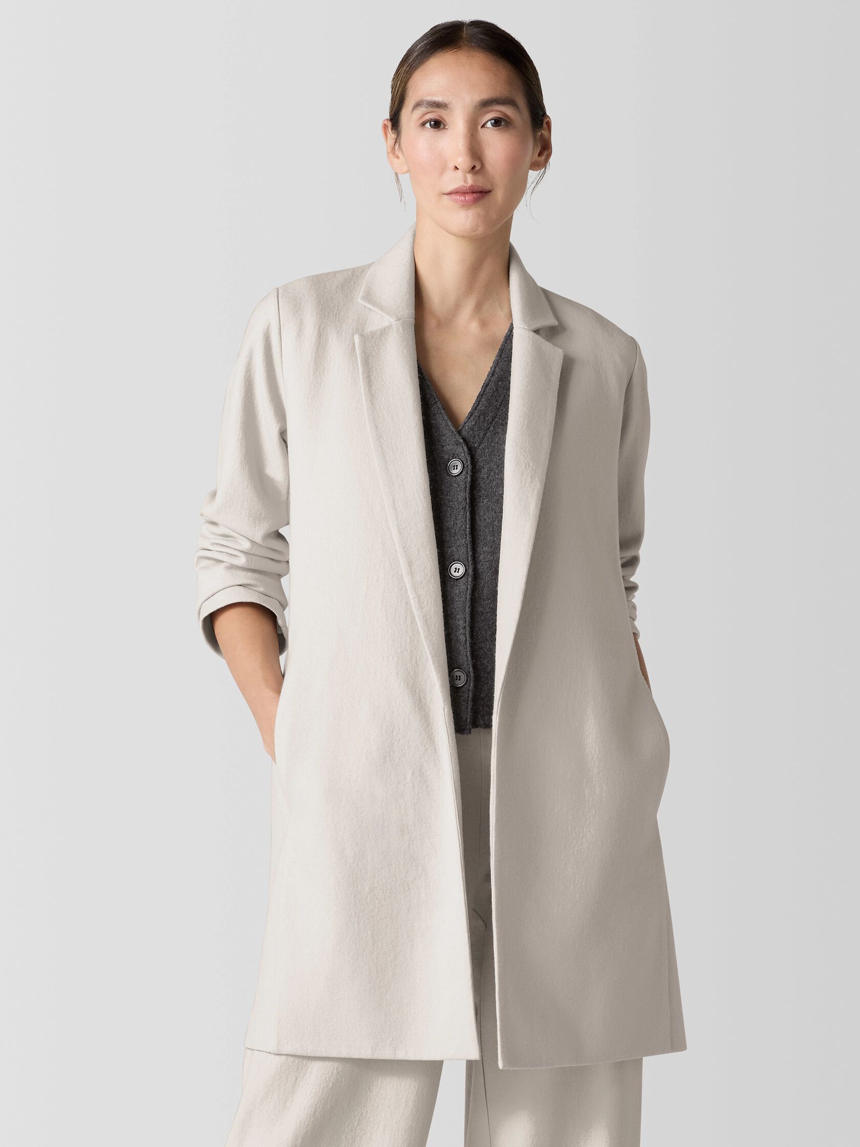 Felted Wool Jersey Long Blazer in Regenerative Wool