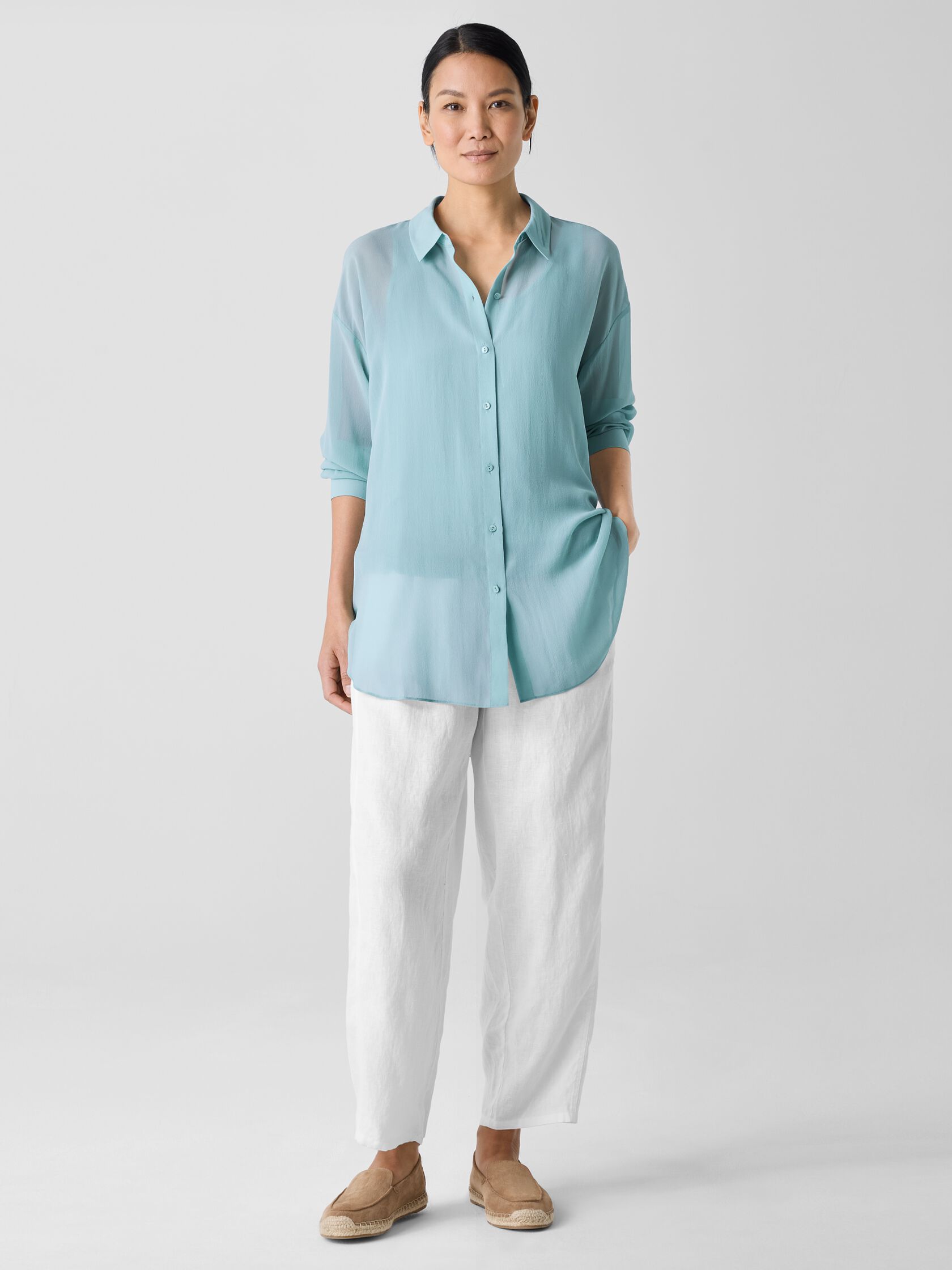 Sheer Silk Georgette Belted Shirt