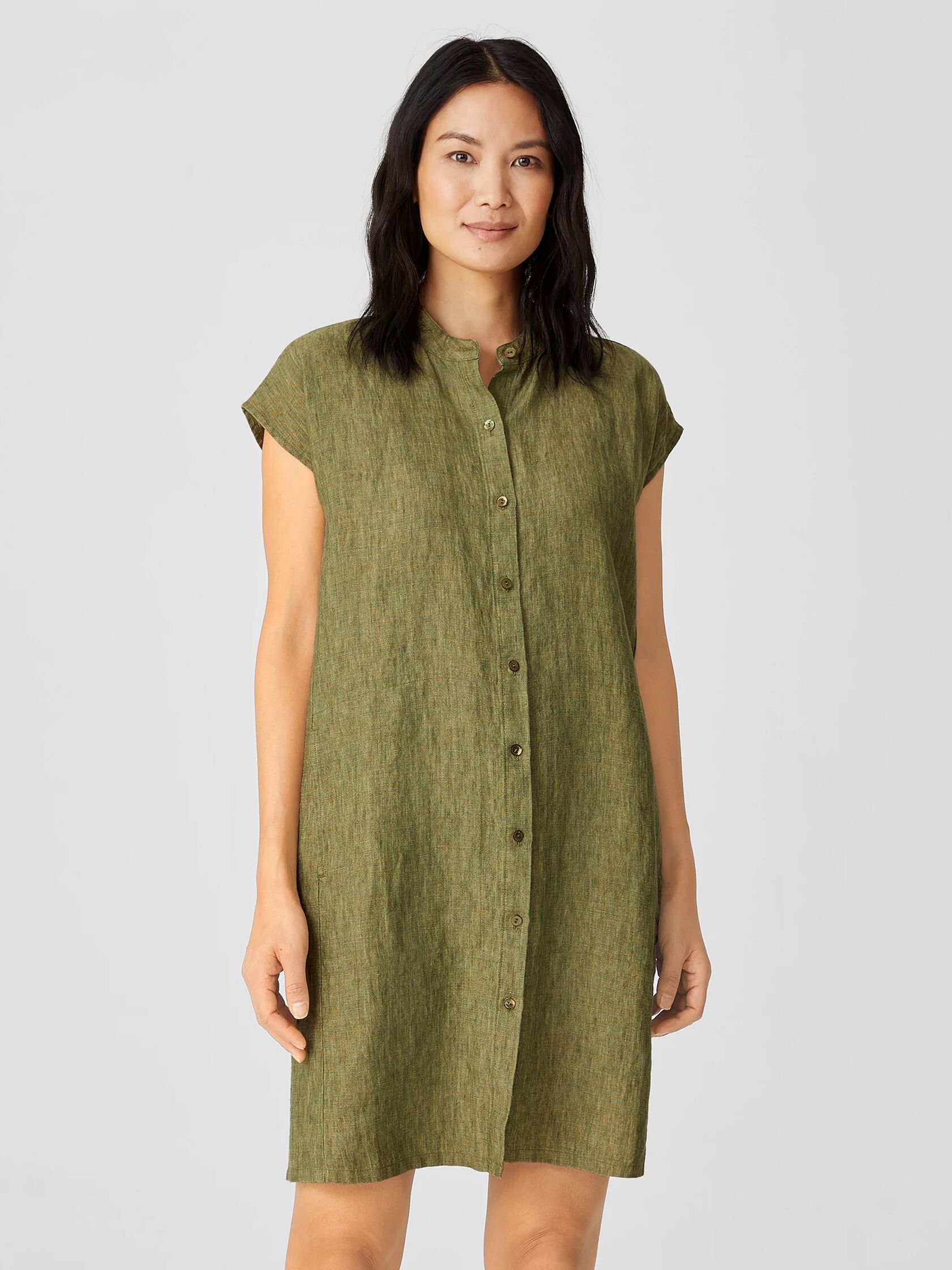 Washed Organic Linen Delave Shirtdress