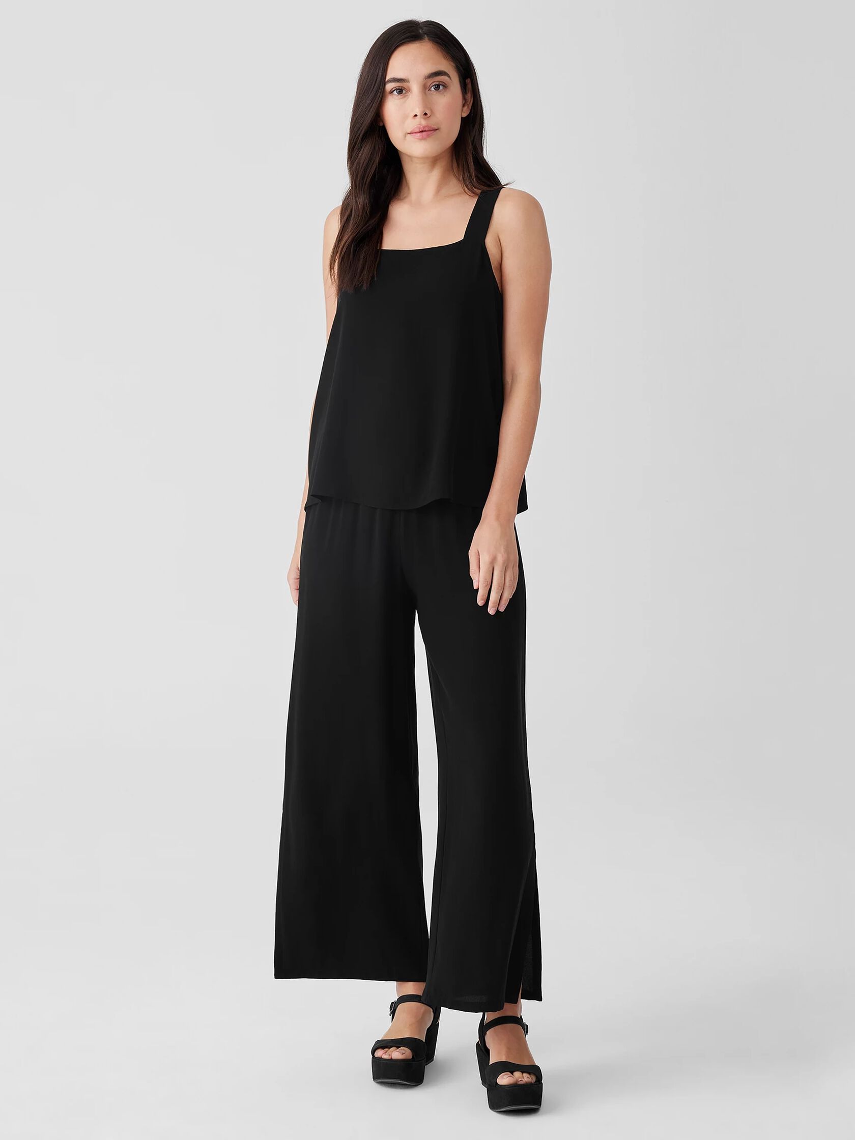 Silk Georgette Crepe Square Neck Tank