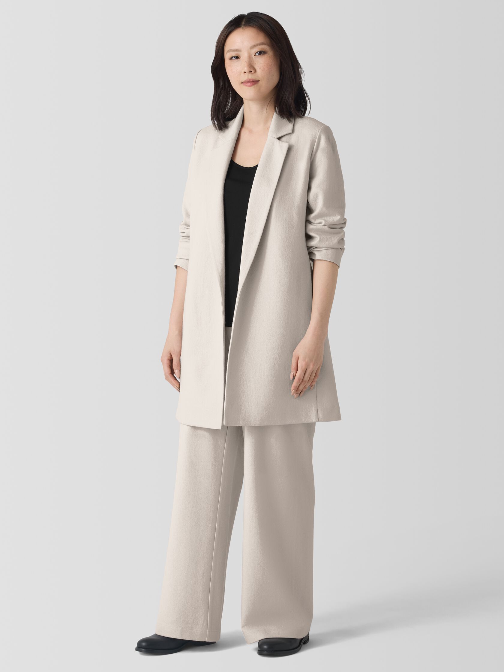 Felted Wool Jersey Long Blazer in Regenerative Wool