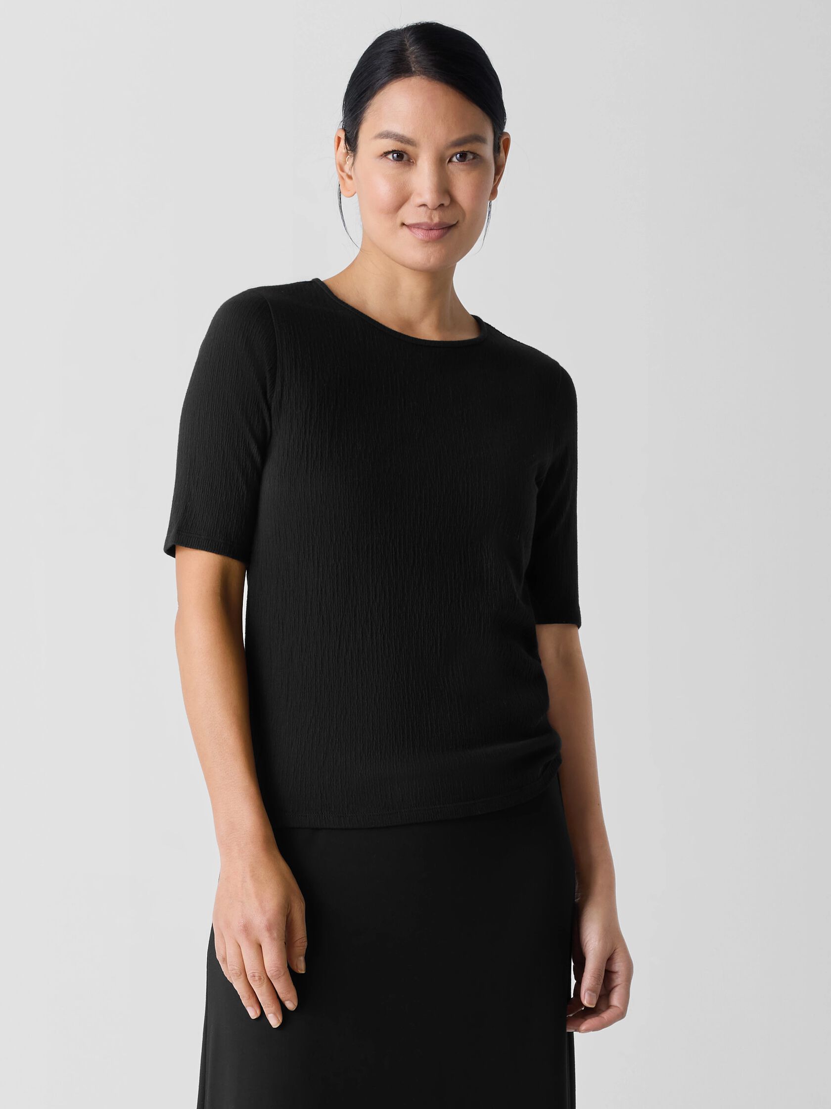 Crinkled Jersey Crew Neck Top