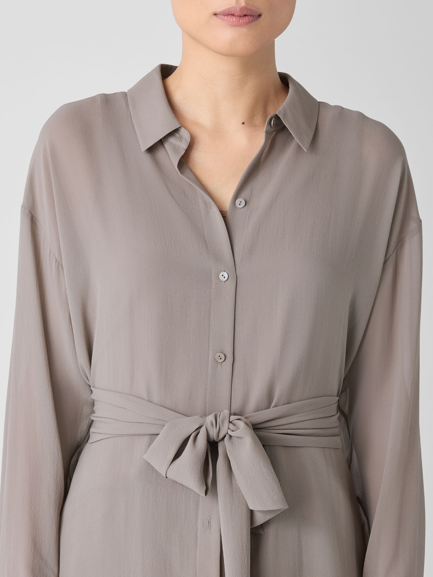 Sheer Silk Georgette Belted Shirt