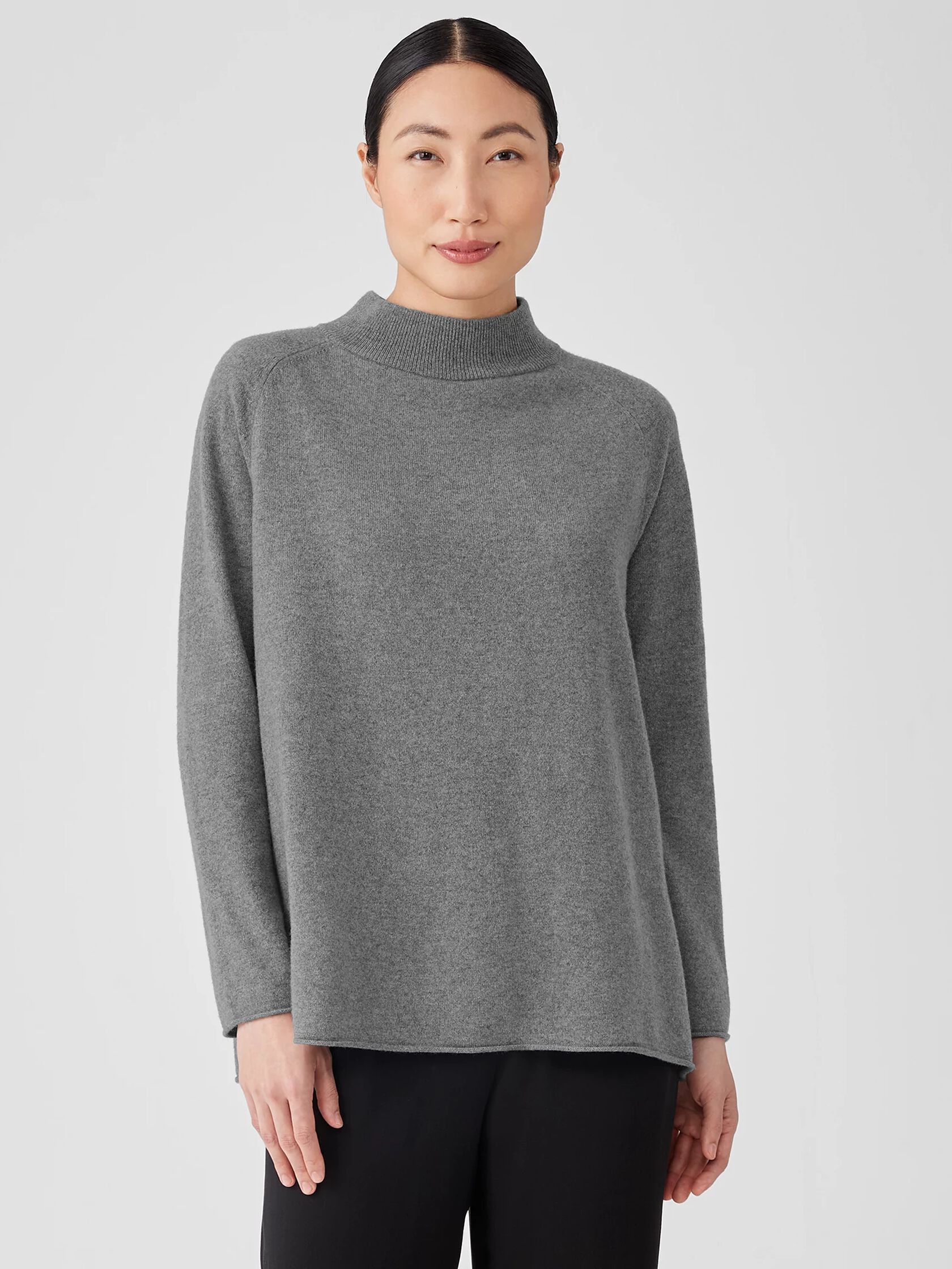 Recycled Cashmere Wool Mock Neck Box-Top