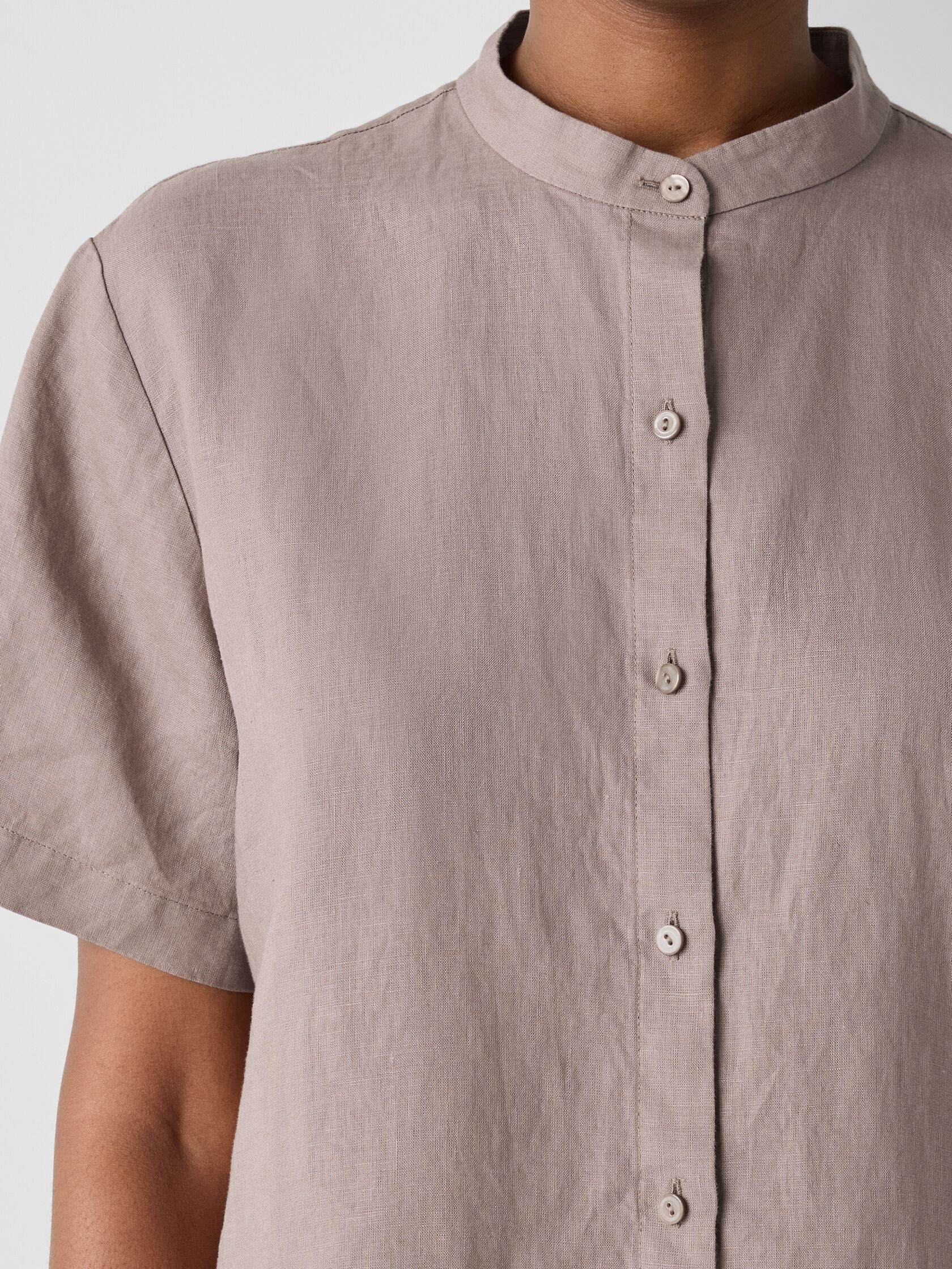 Organic Handkerchief Linen&nbsp;Band Collar Shirt