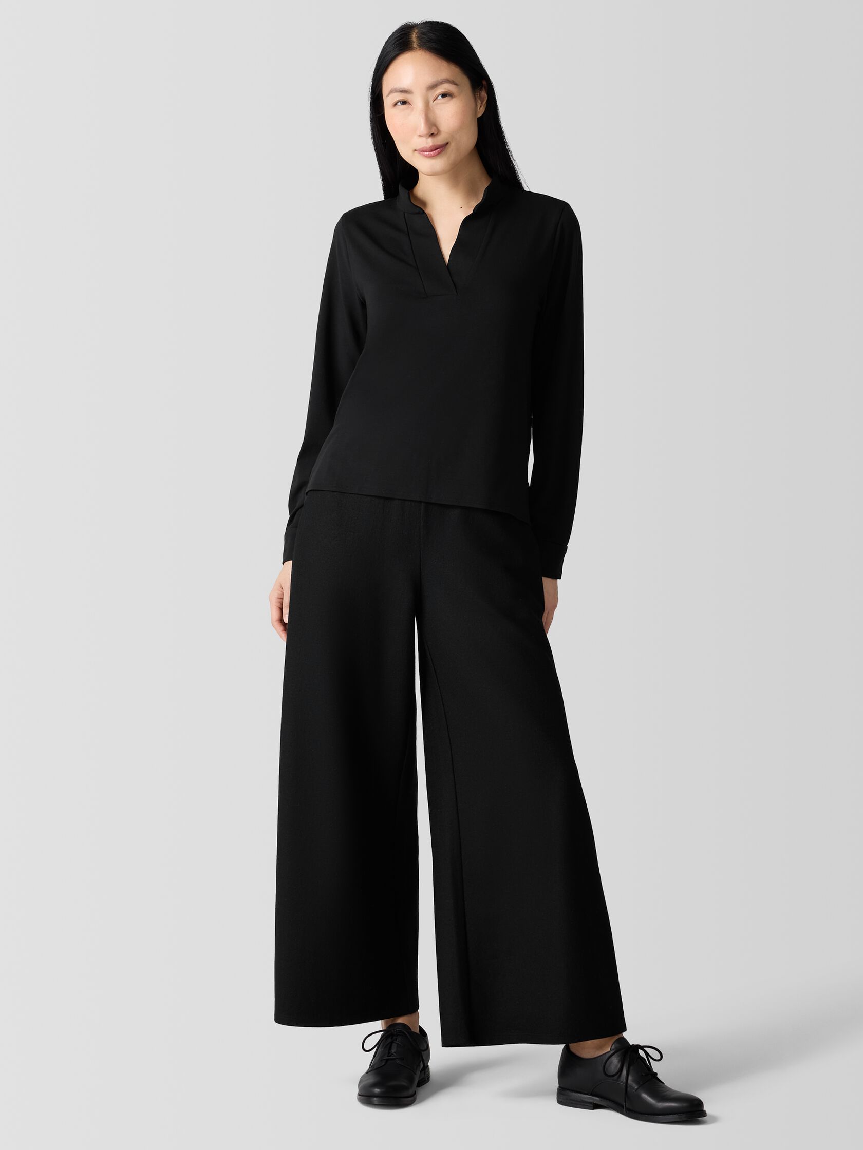 Stretch Jersey Knit Band Collar Top