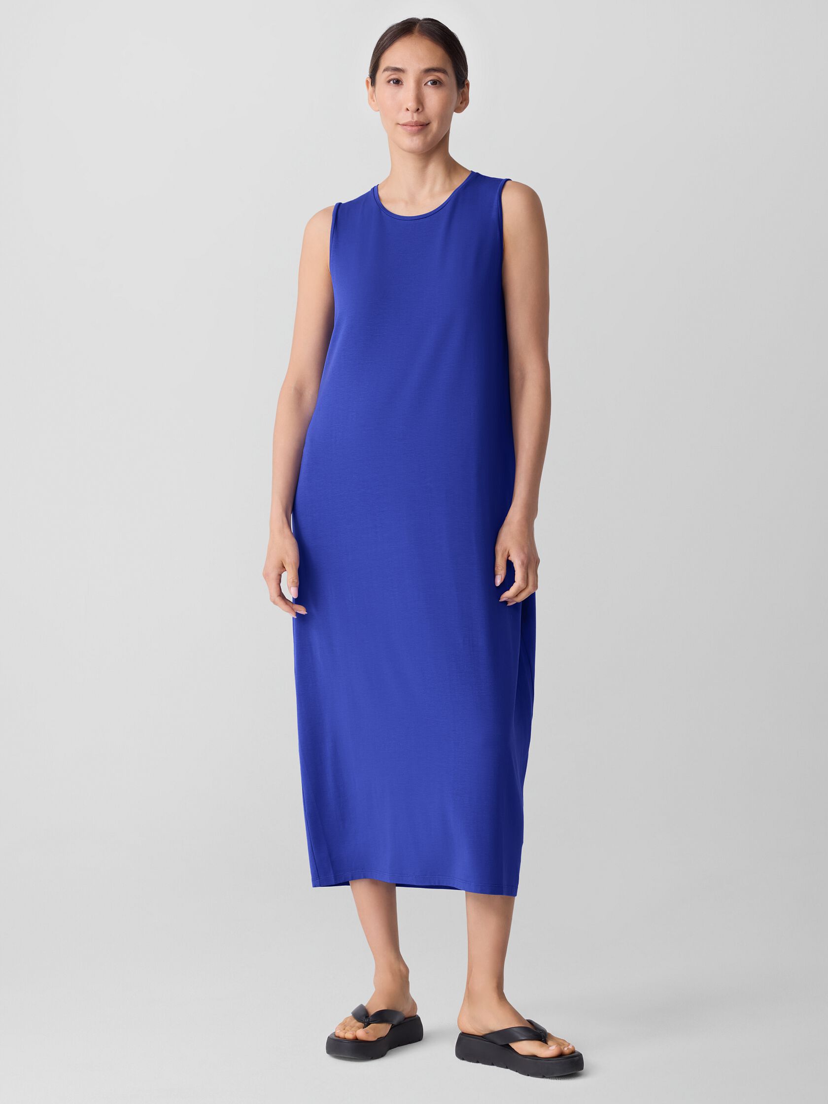 Stretch Jersey Knit Round Neck Dress