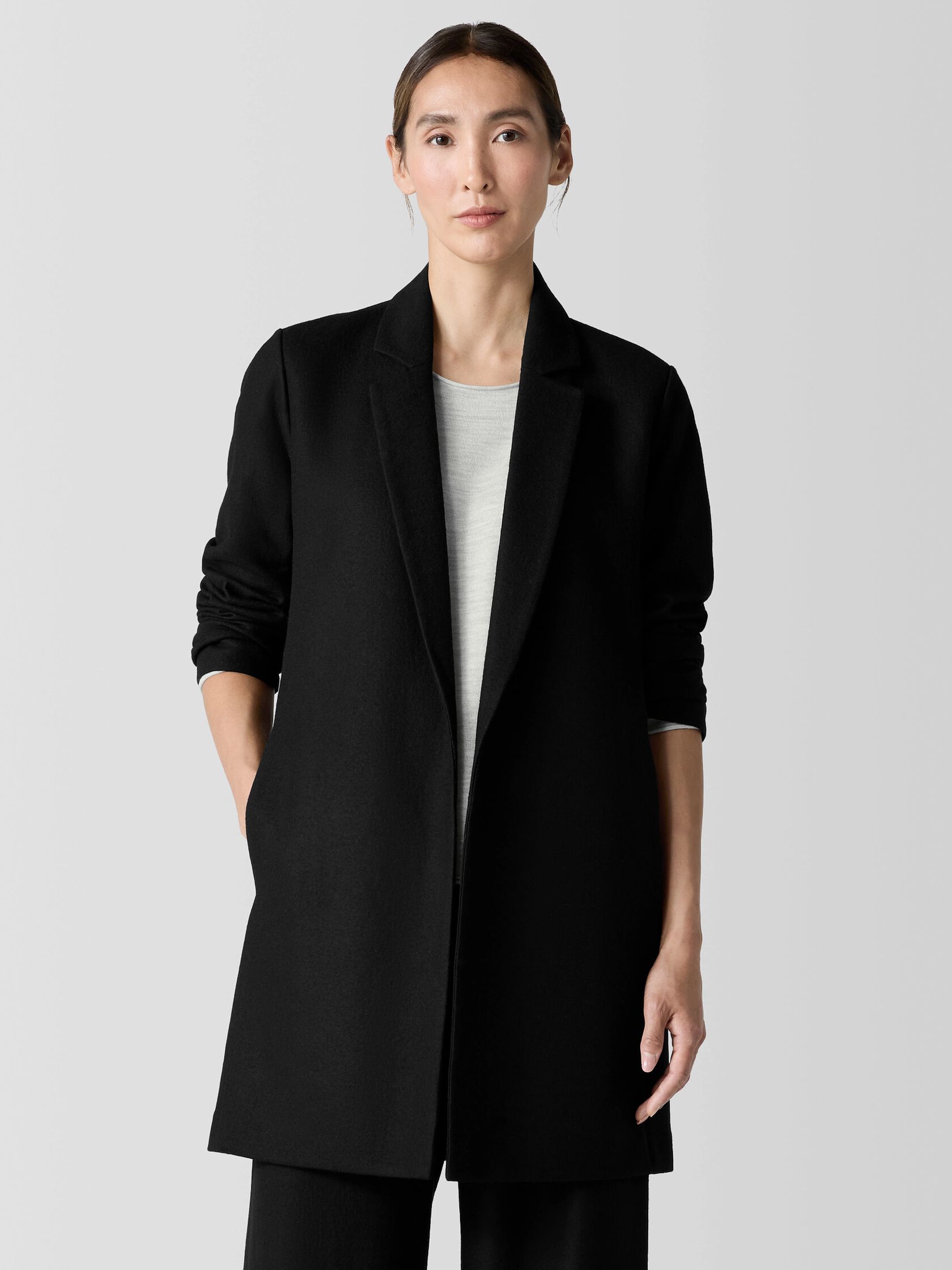 Felted Wool Jersey Long Blazer in Regenerative Wool