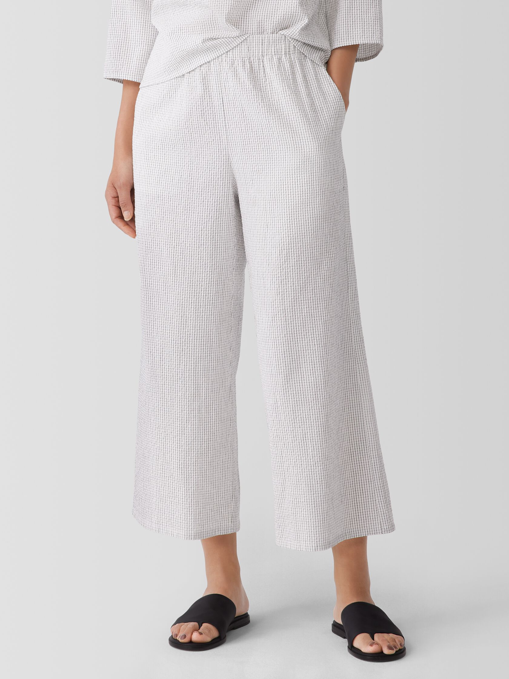 Organic Cotton Ripple Checkered Wide-Leg Pant
