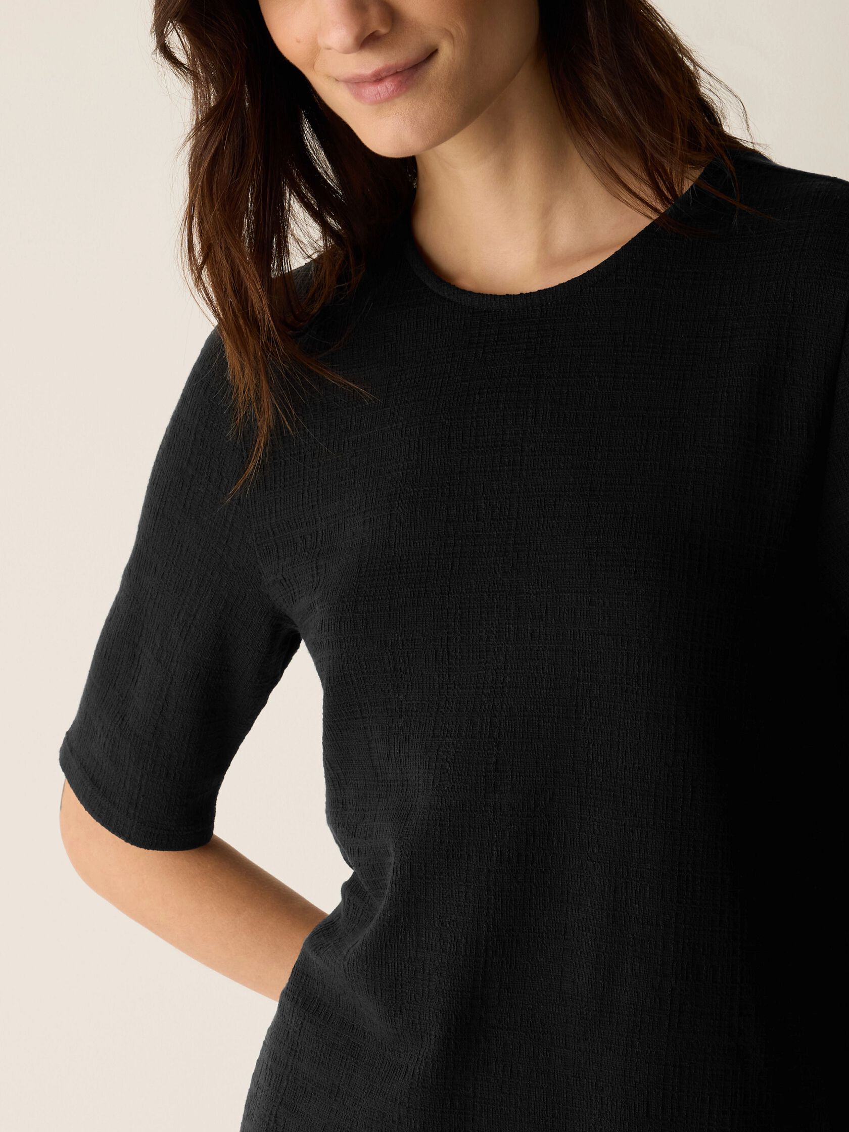Cross Hatch Stretch Jersey Crew Neck Top