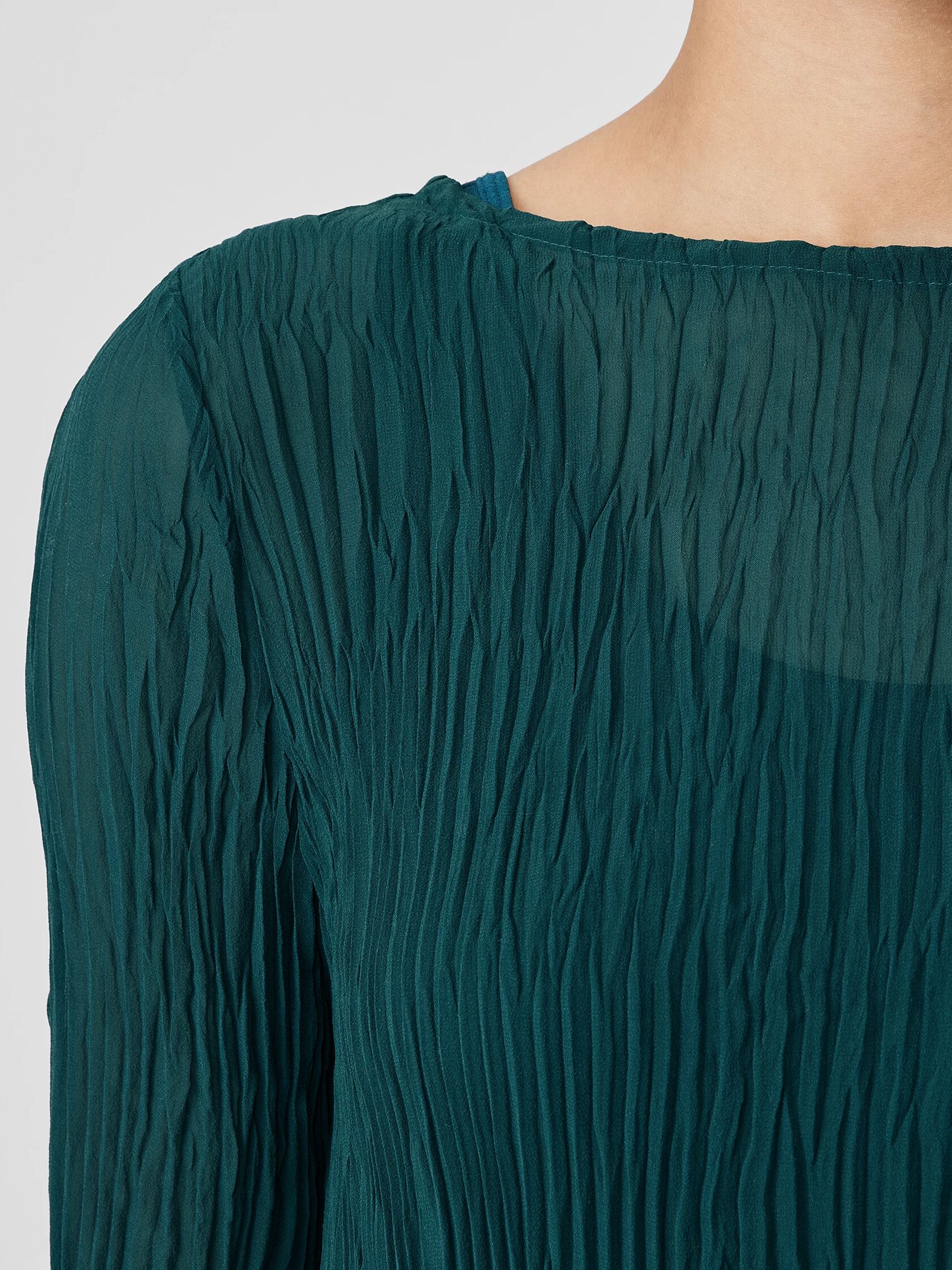 Crinkled Sheer Silk Georgette&nbsp;Bateau Neck Long Top