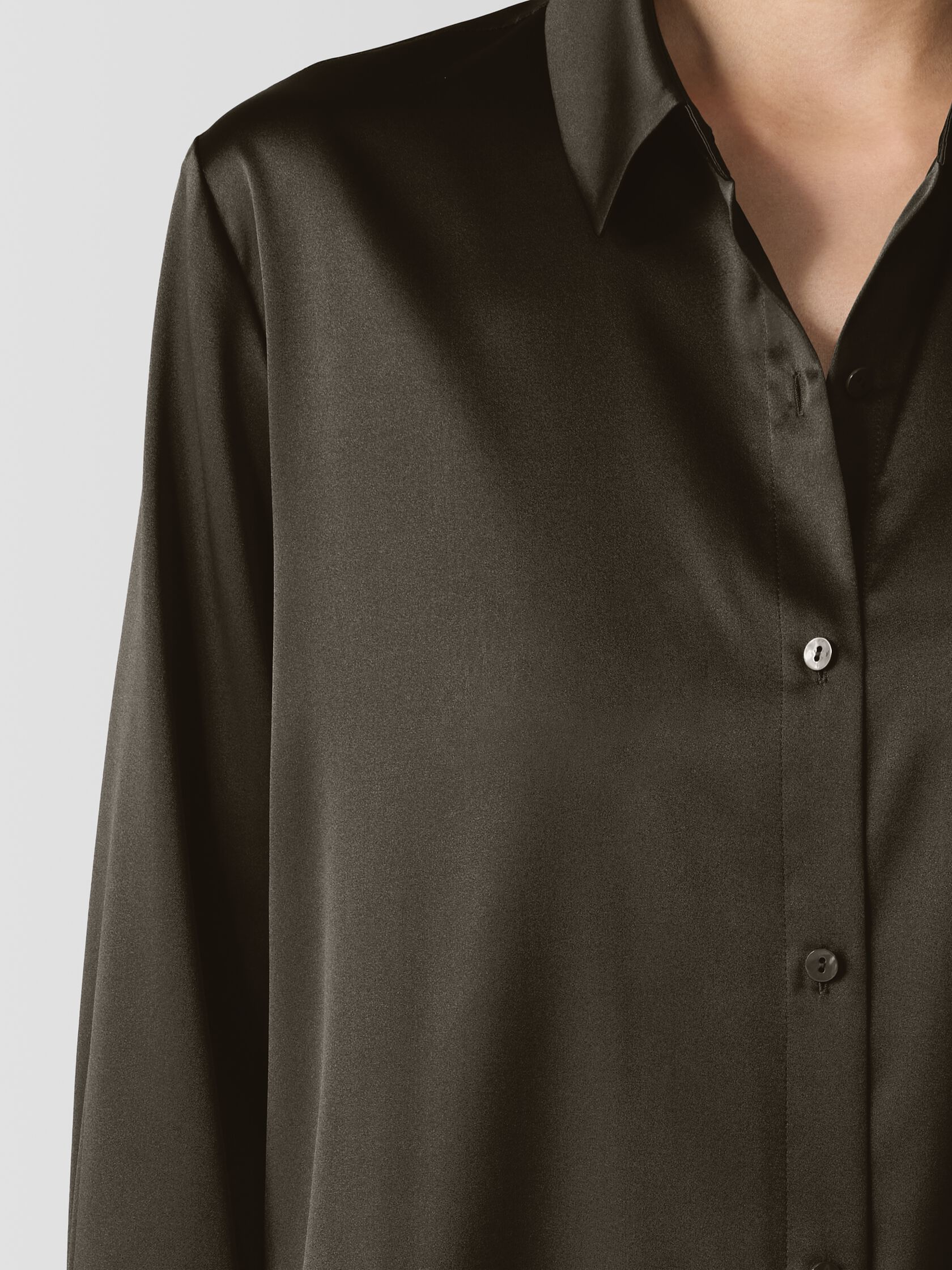 Stretch Silk Charmeuse&nbsp;Classic Collar Shirt