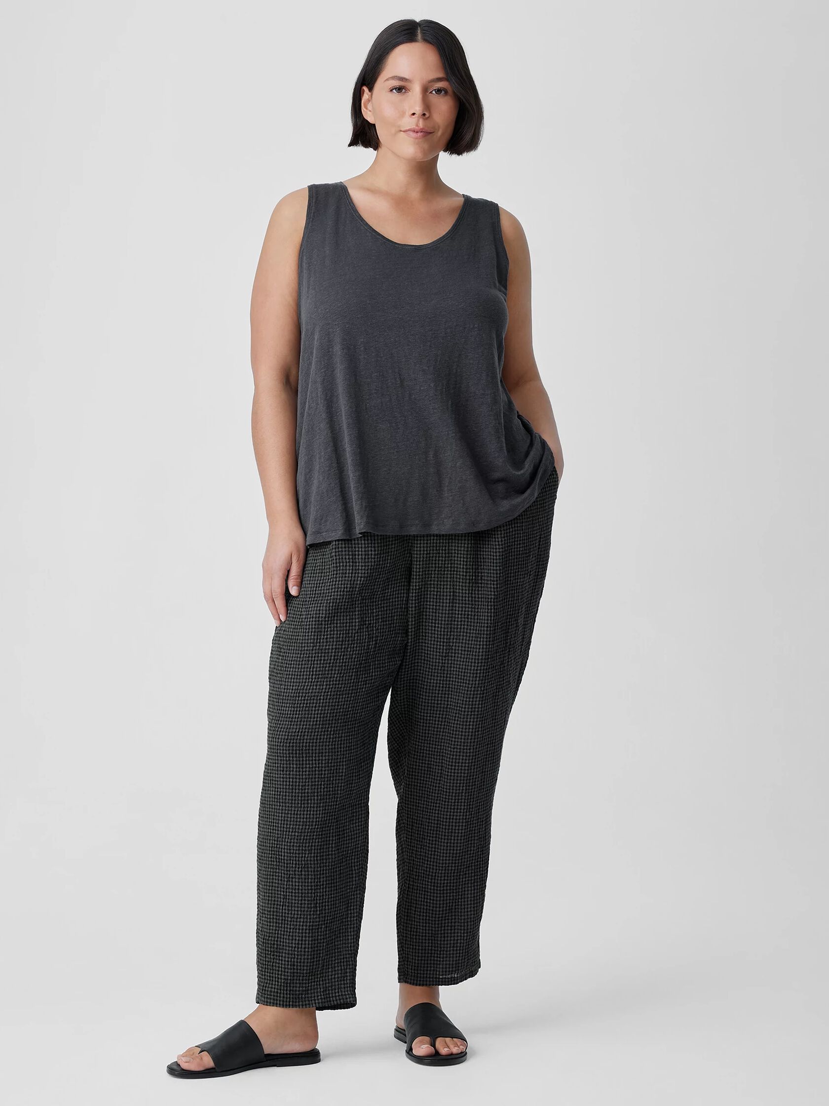 Puckered Organic Linen Tapered Pant