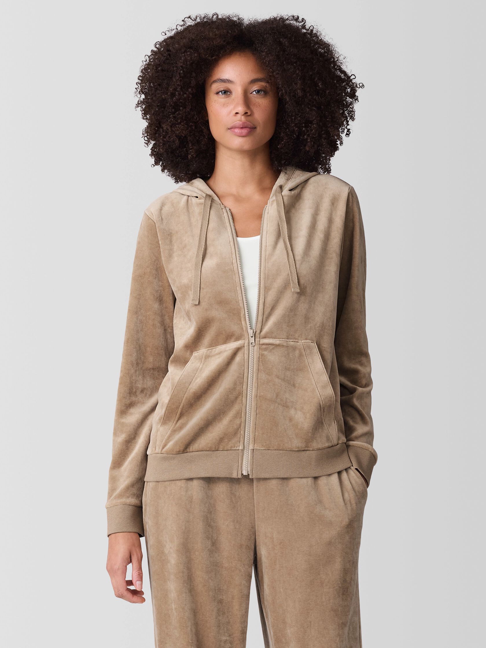 Cozy Velour Knit Hooded Jacket