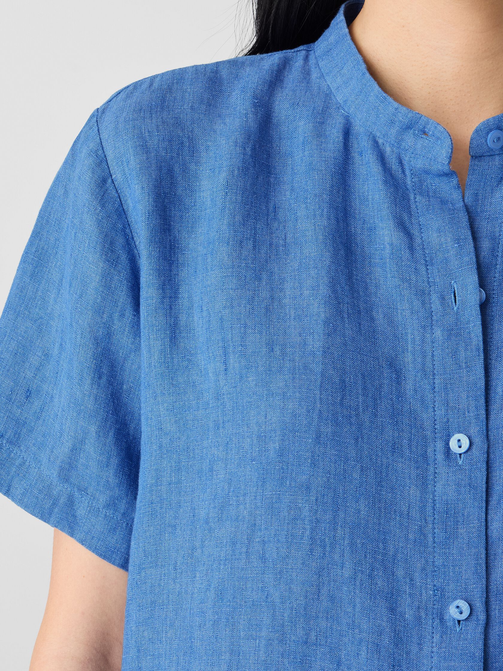 Washed Organic Linen D&eacute;lav&eacute; Band Collar Shirt
