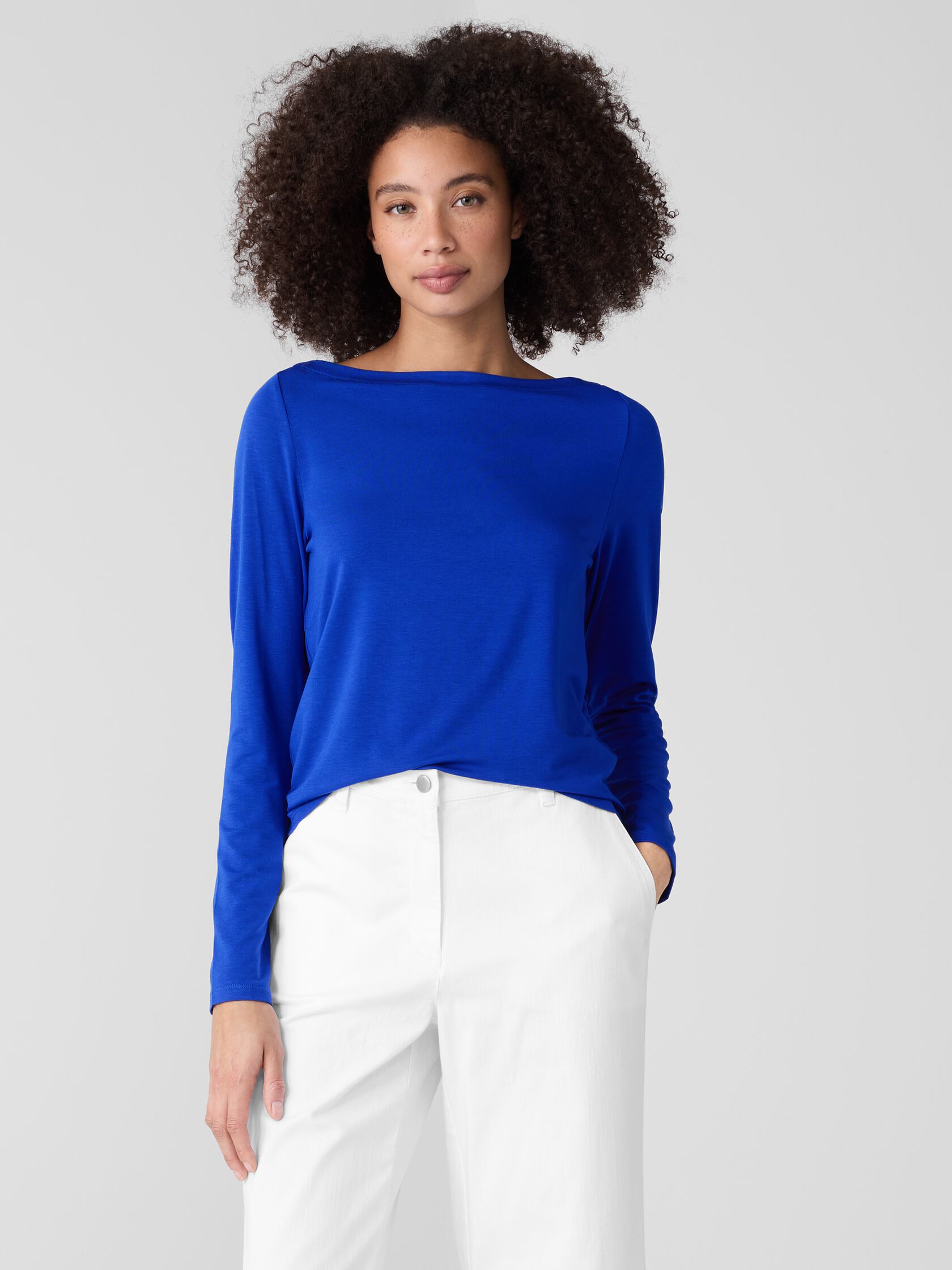 Fine Stretch Jersey Knit Bateau Neck Top