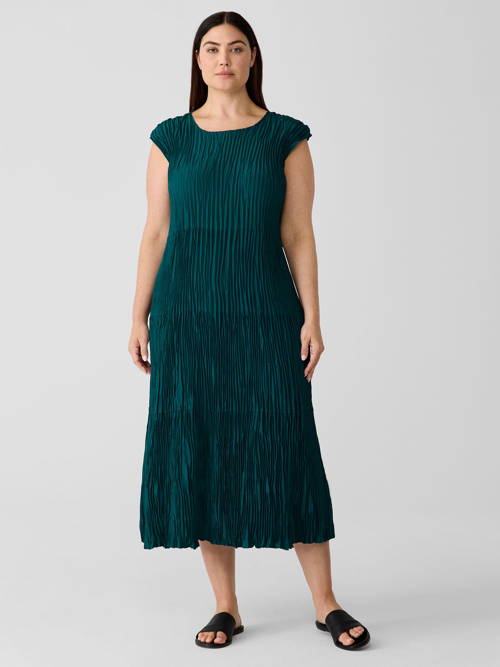 Crushed Silk Jewel Neck&nbsp;Tiered Dress