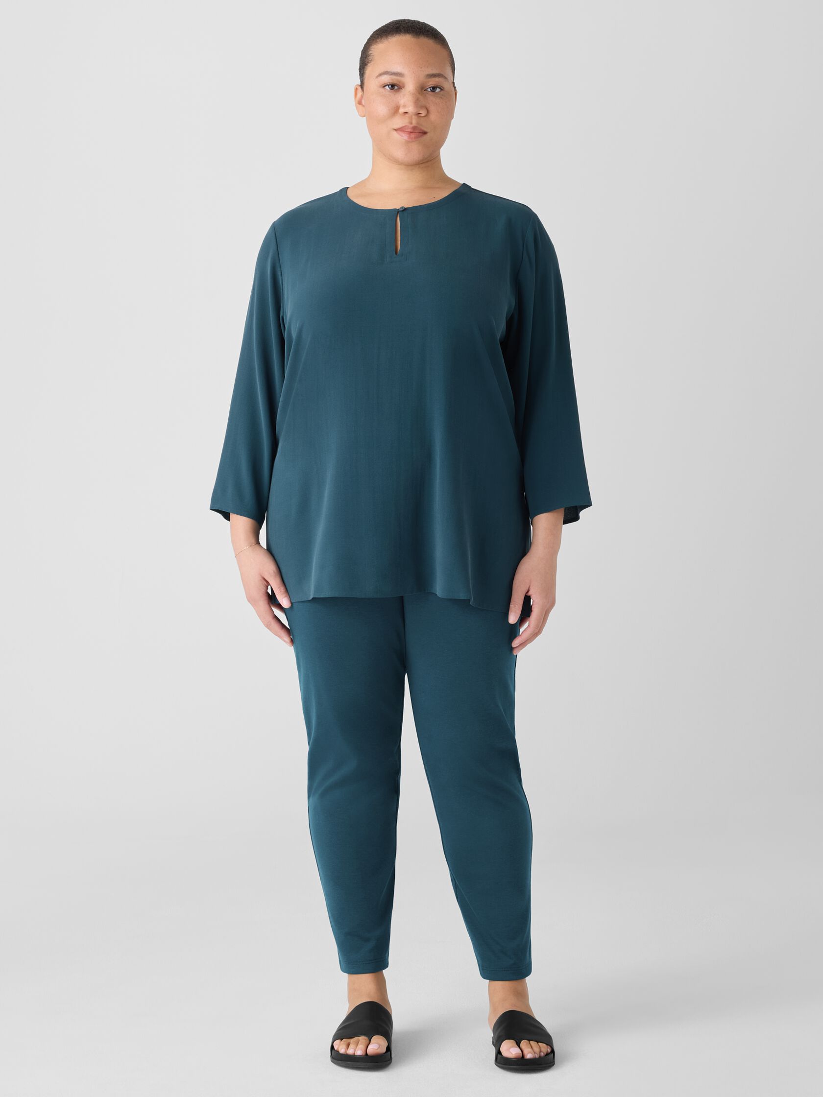 Silk Georgette Crepe Keyhole Top