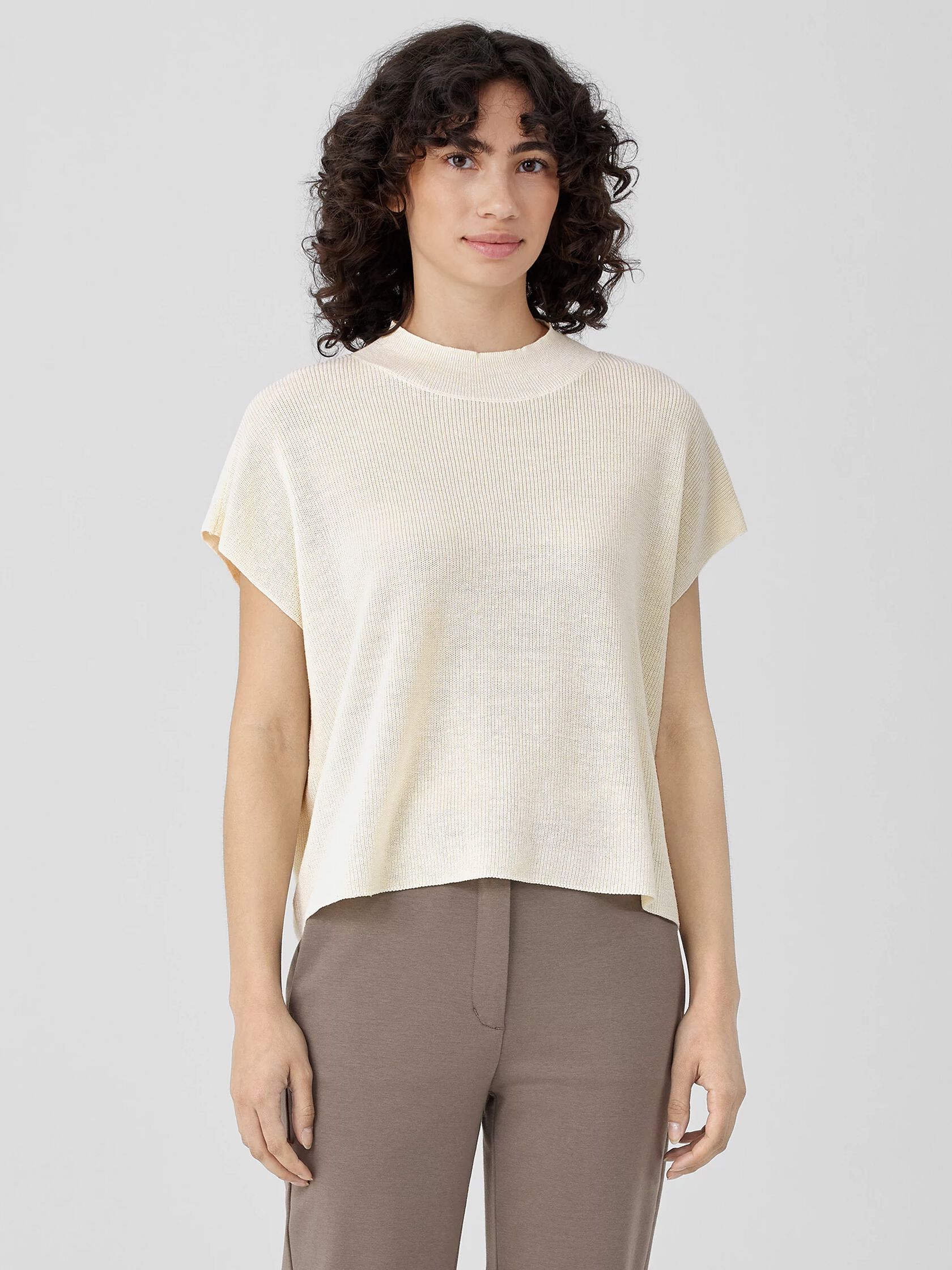 Organic Linen Cotton Mock Neck Top